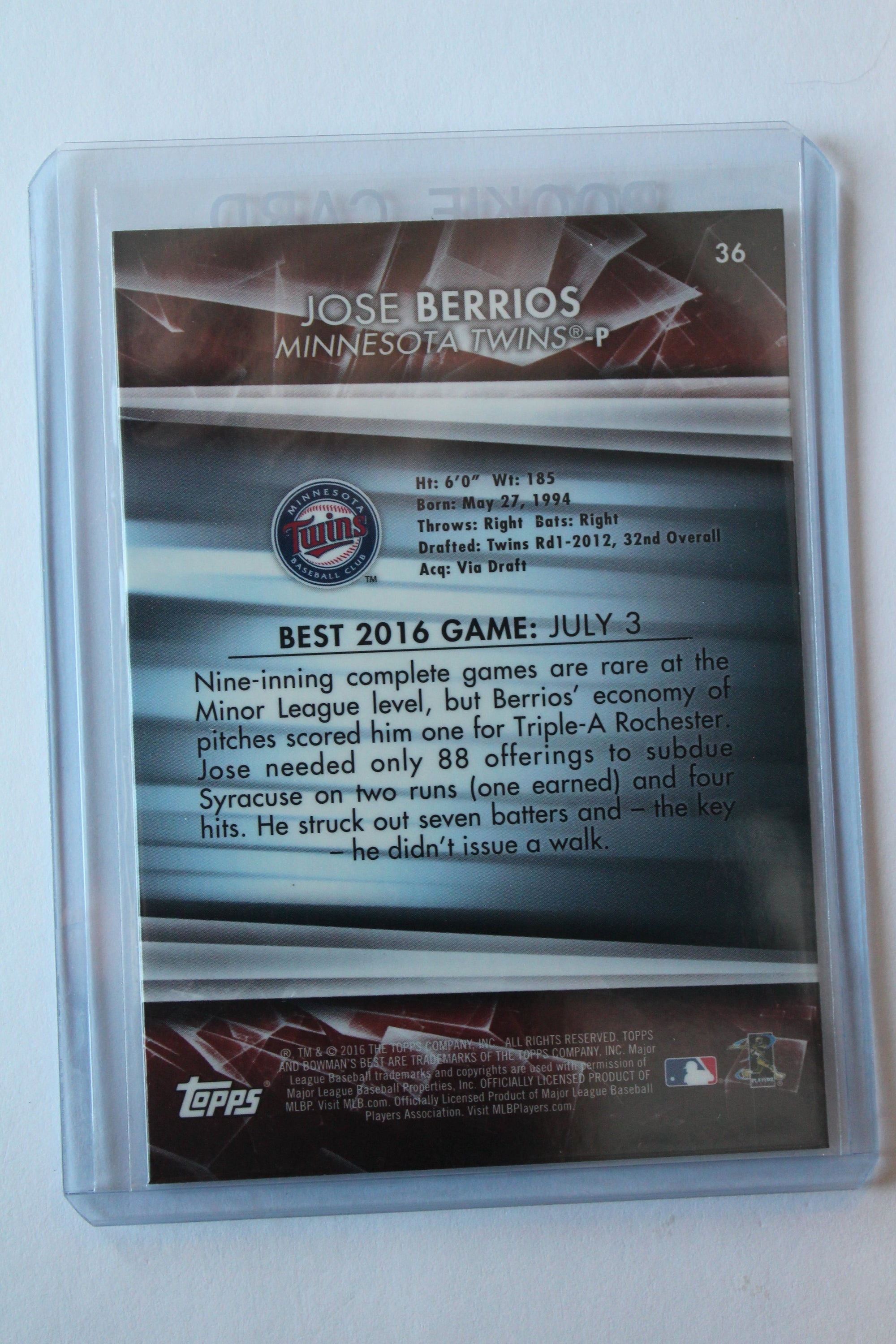 Jose Berrios 2016 Bowman's Best Rookie Card
