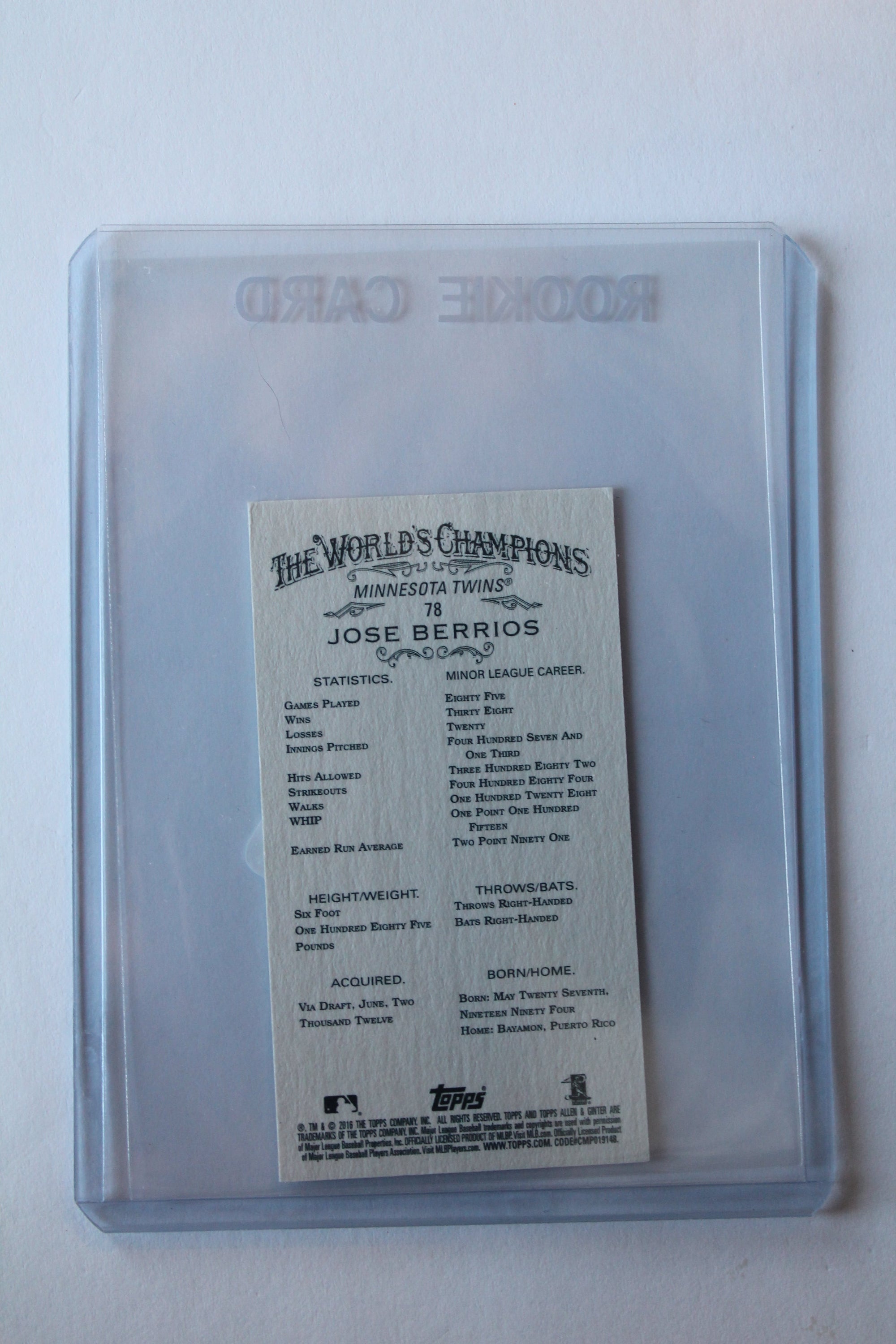 Jose Berrios 2016 Allen & Ginter Mini Rookie Card