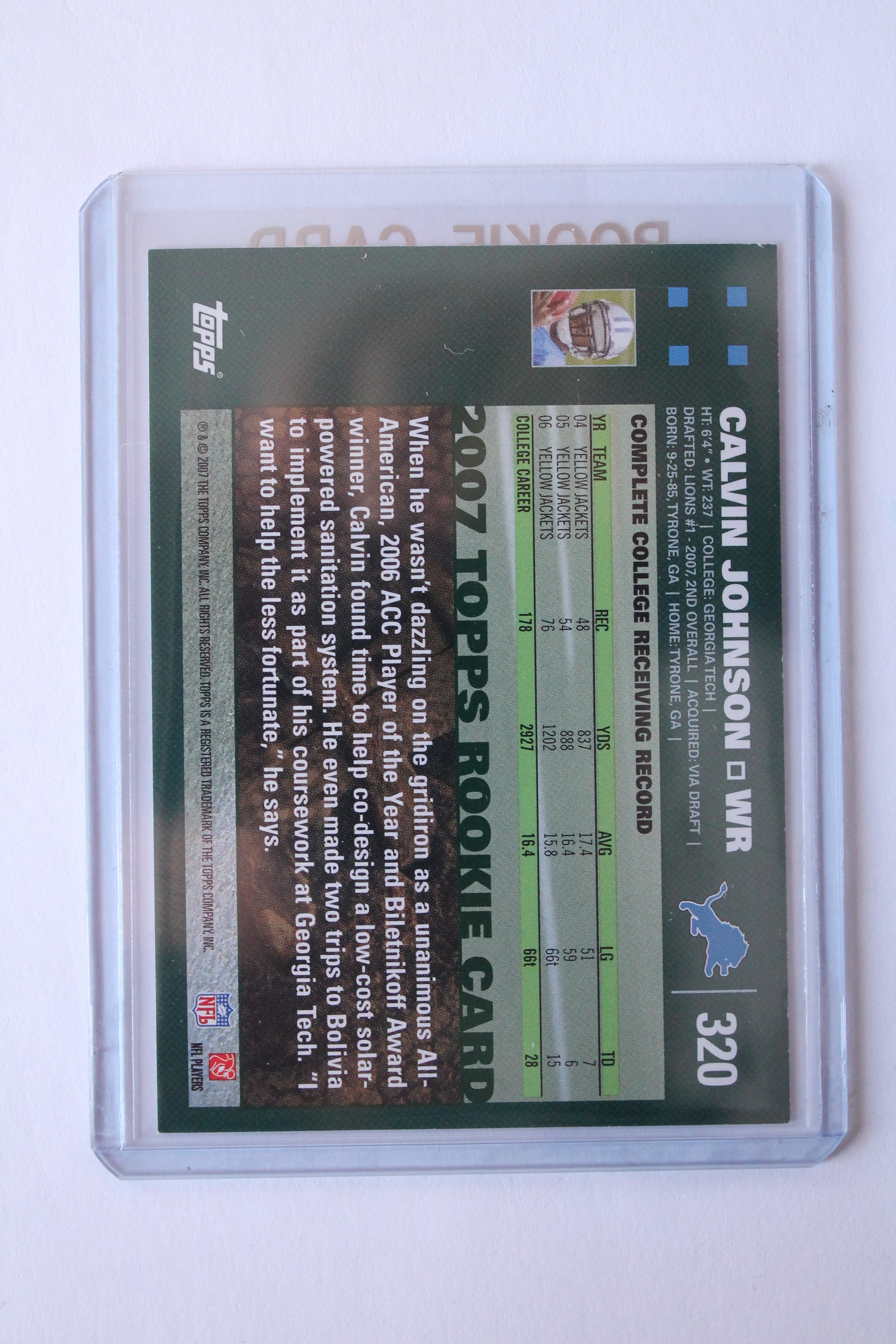 Calvin Johnson 2007 Topps Rookie Card