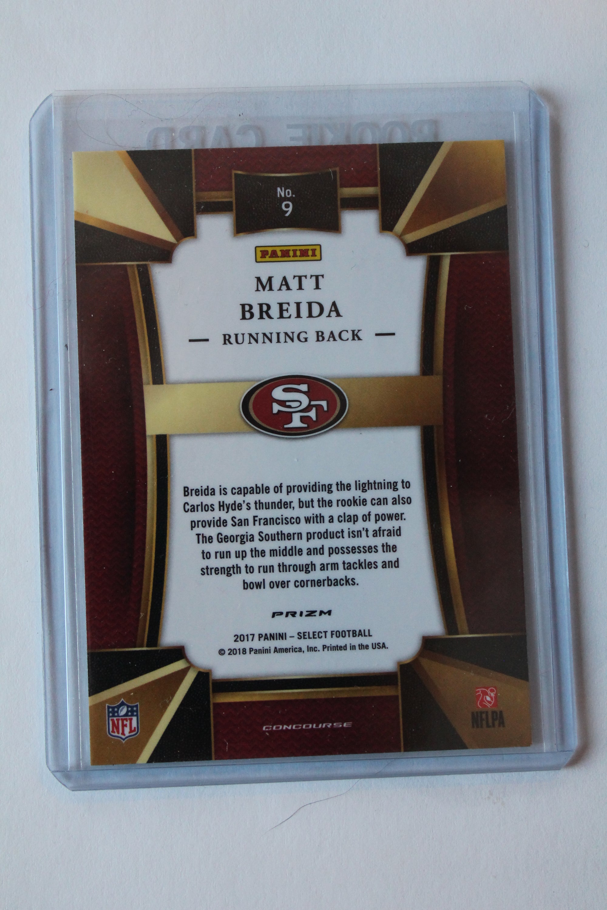Matt Breida 2017 Panini Select Rookie Card
