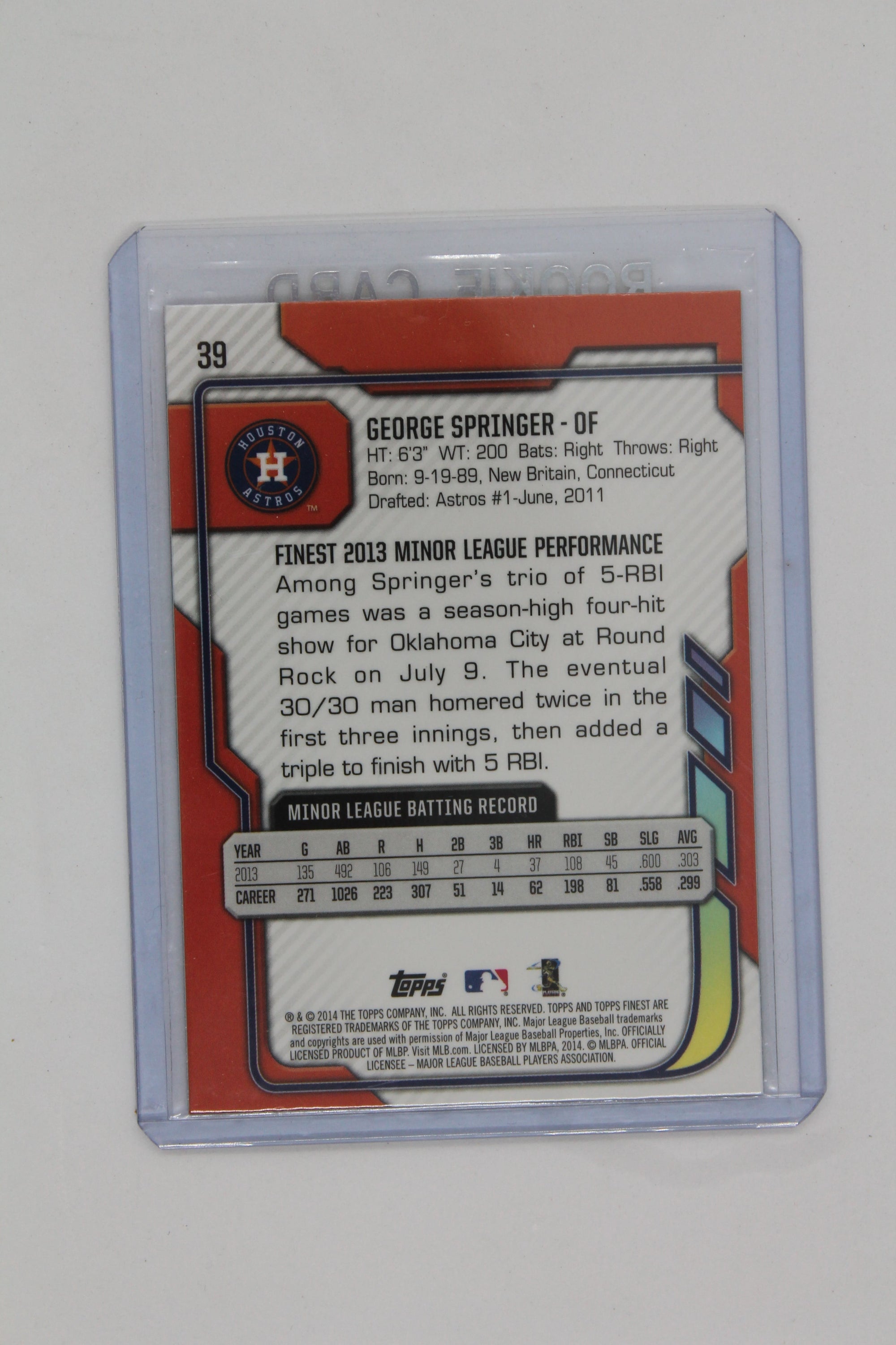 George Springer Topps Finest Rookie Card