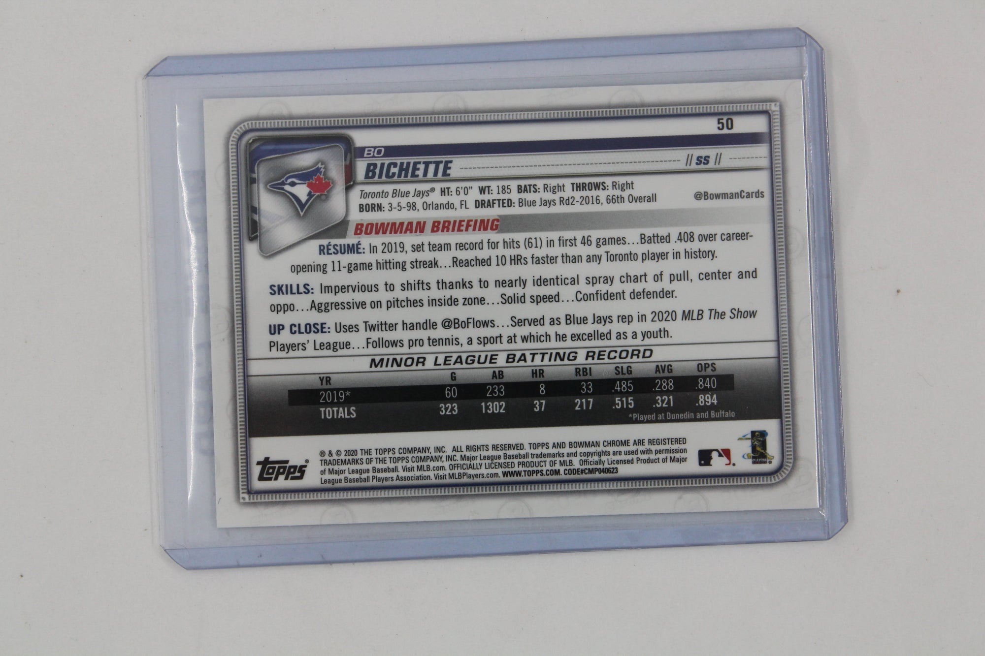 Bo Bichette 2020 Bowman Chrome Rookie Card