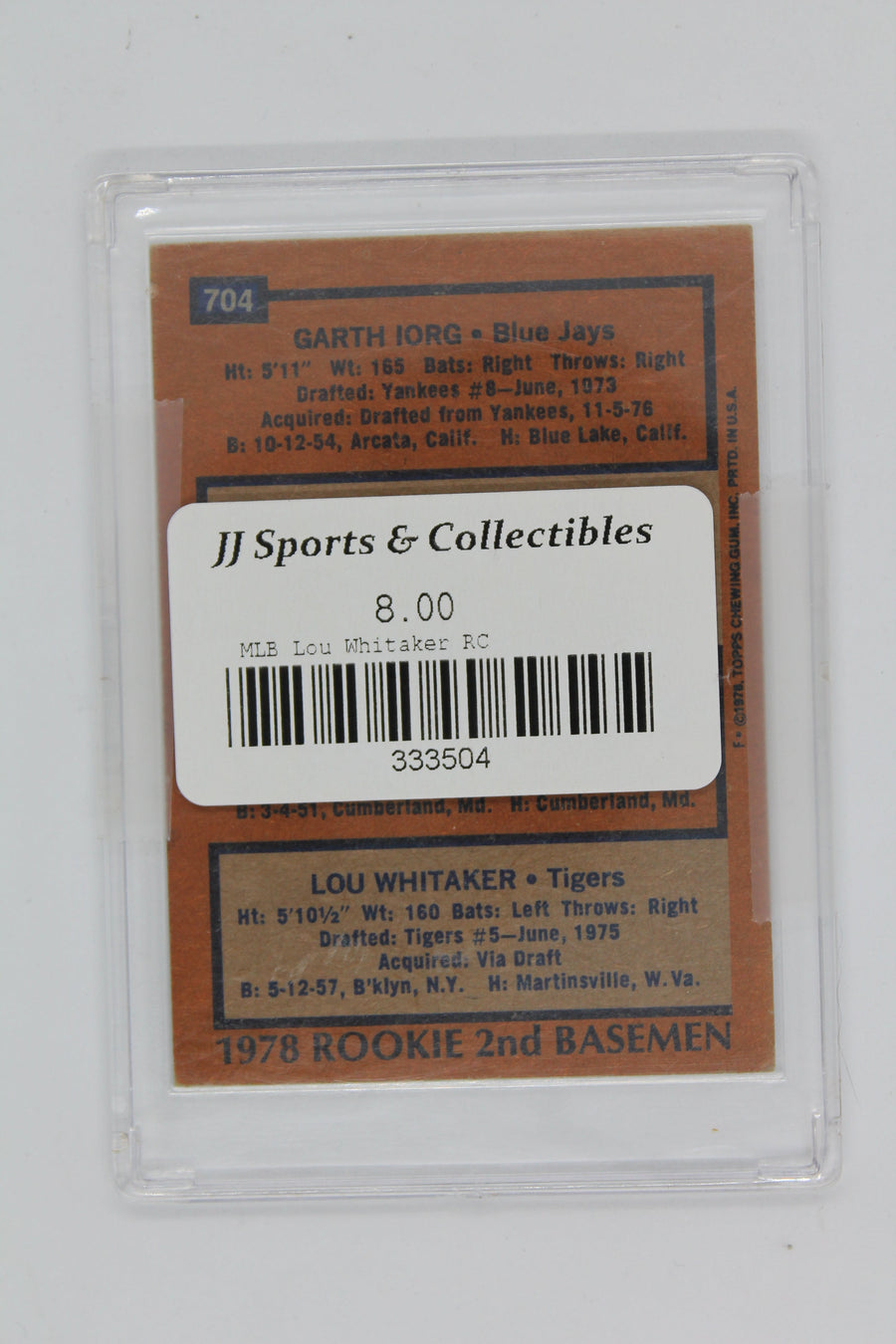 Lou Whitaker Topps Rookie Card