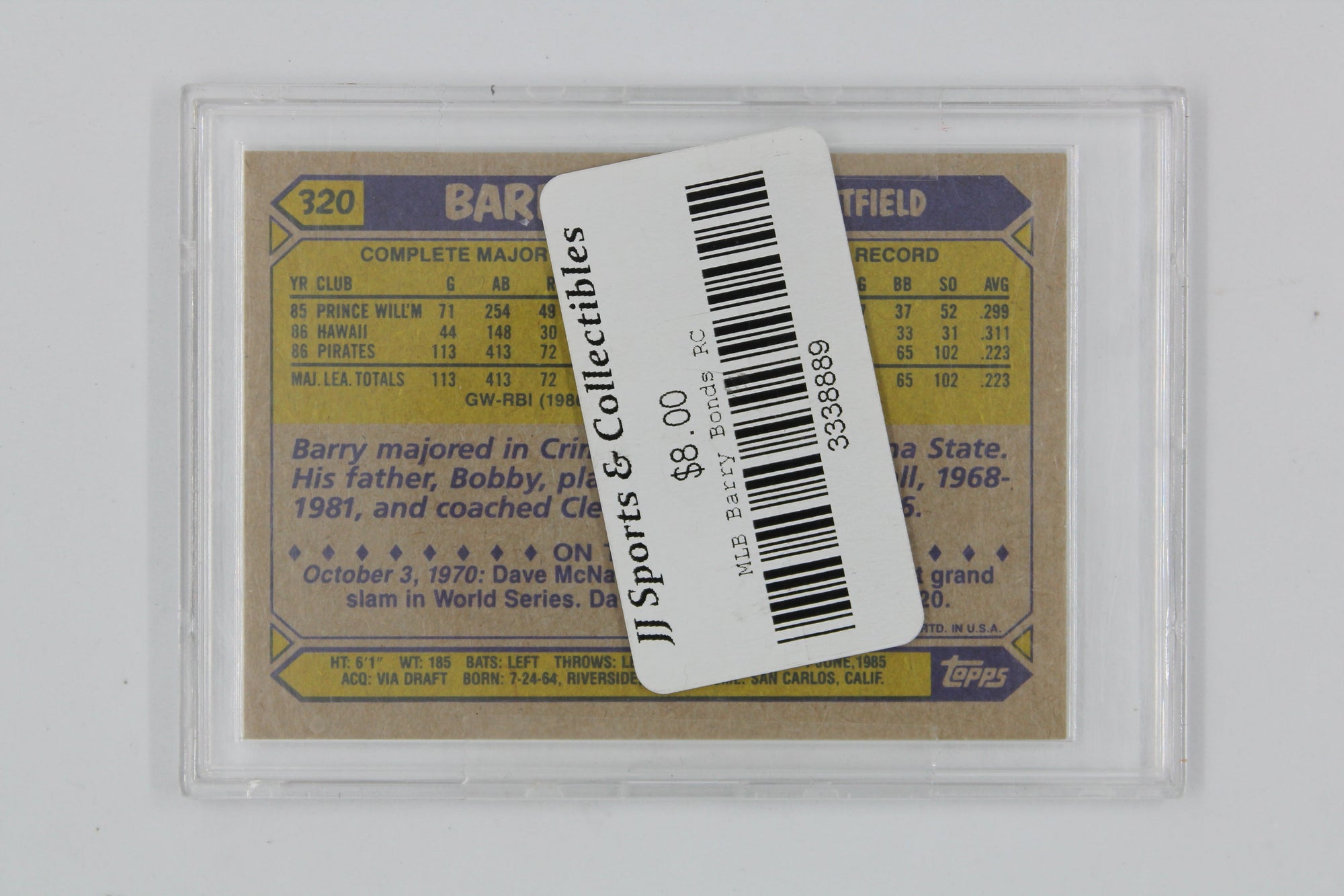 Barry Bonds Topps Rookie Card