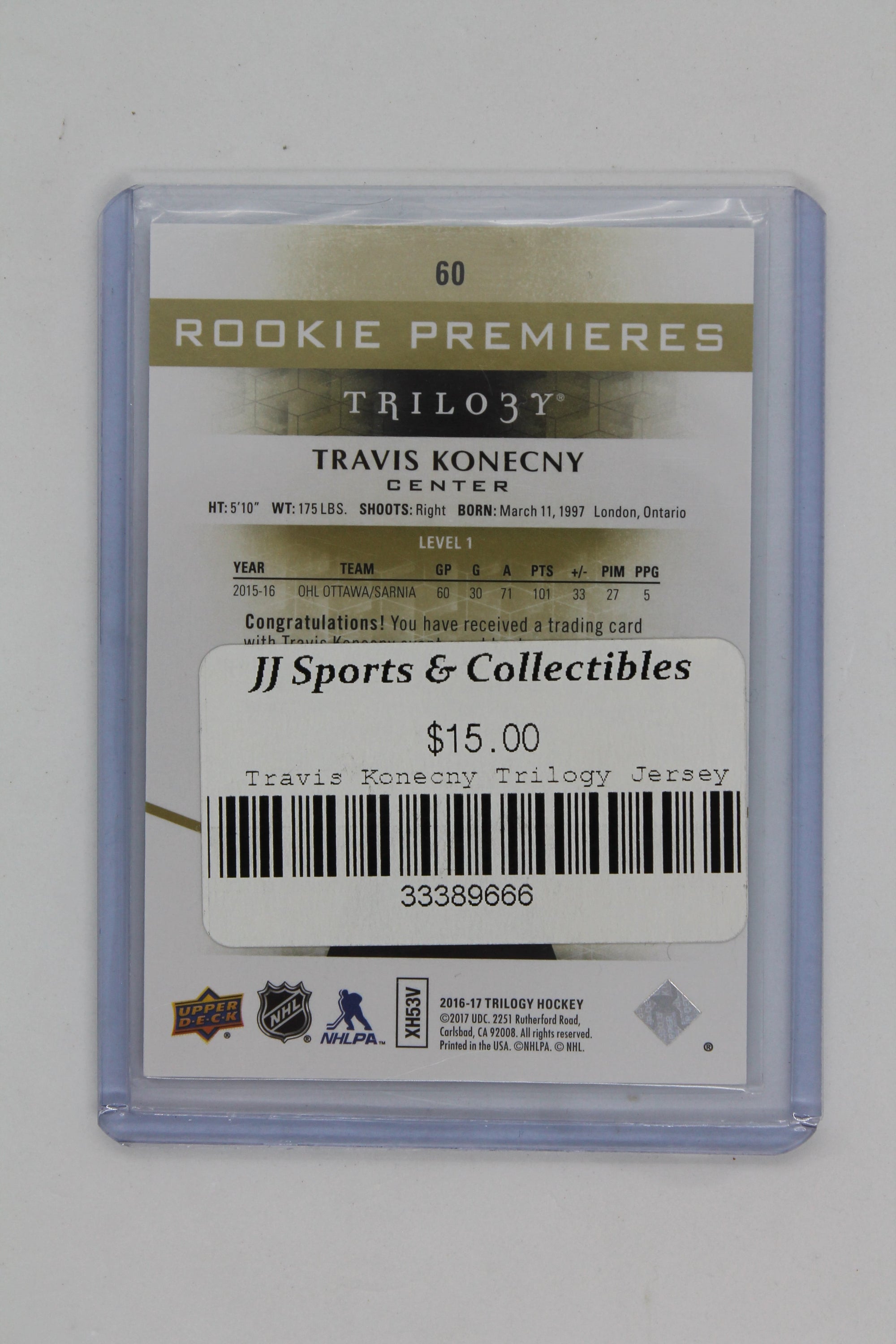 Travis Konecny 2016-17 Upper Deck Trilogy - Green Relics #120/399