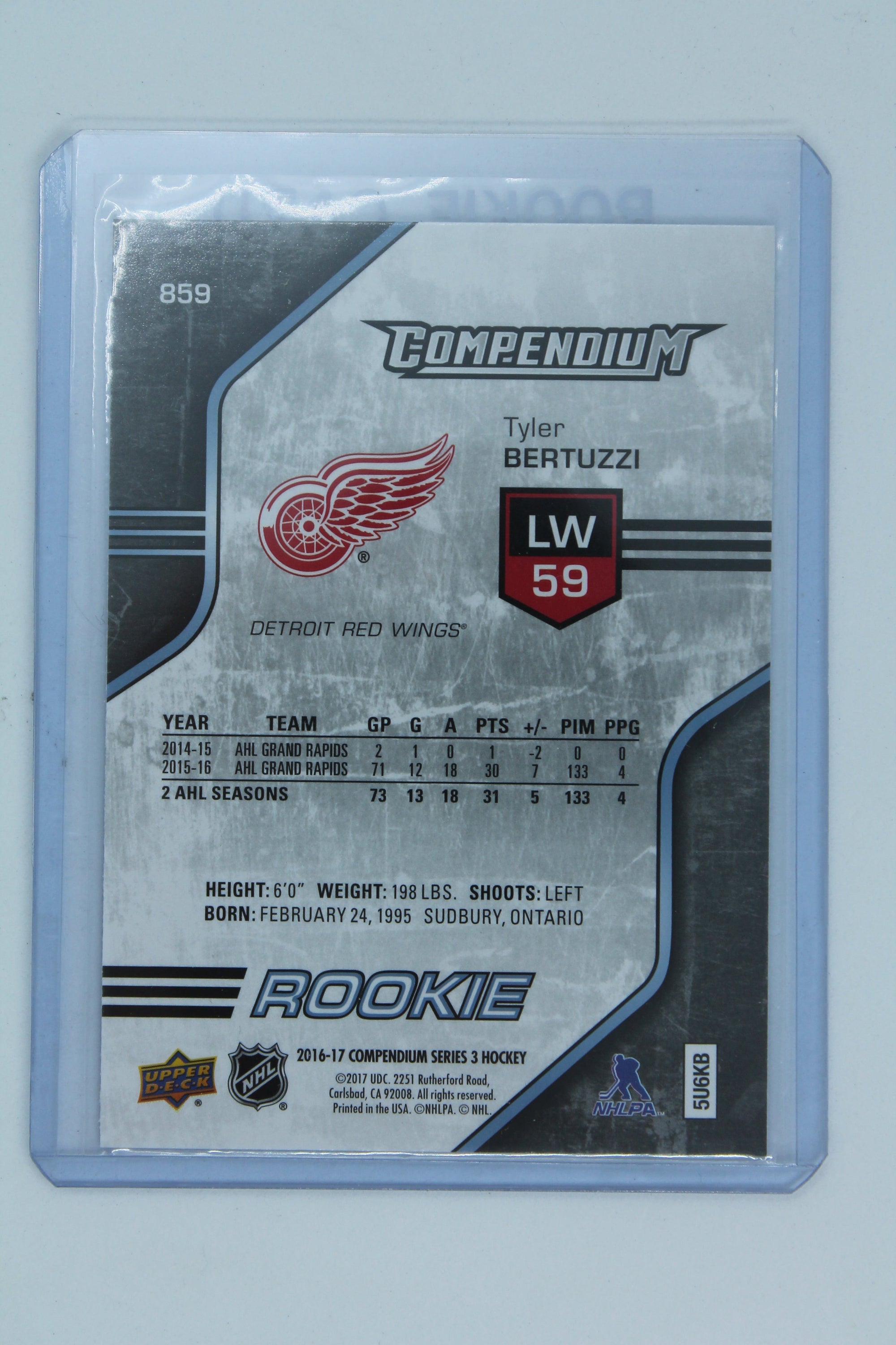 Tyler Bertuzzi 2016-17 Upper Deck Compendium Rookie Card