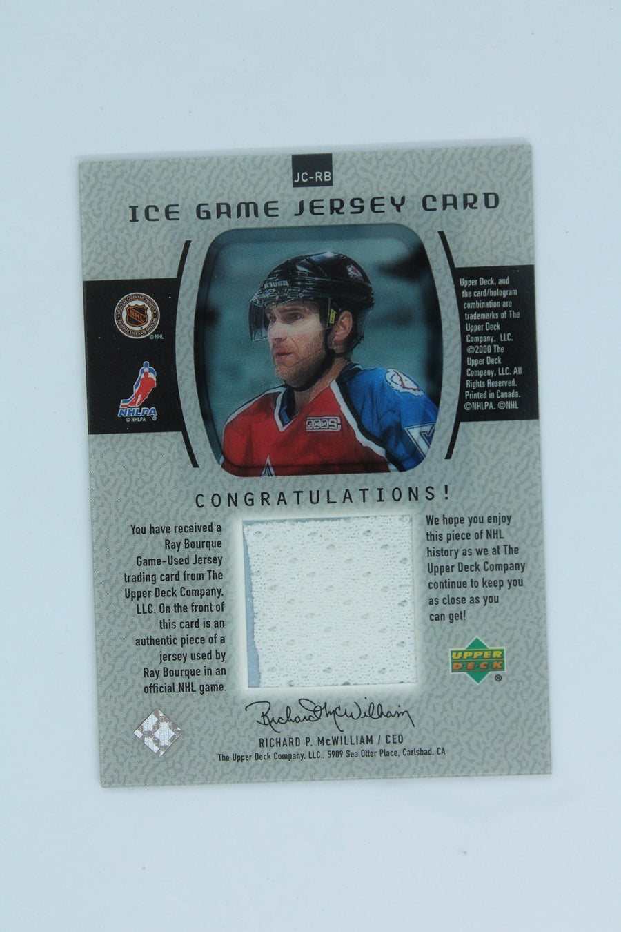 Ray Bourque 2000-01 Upper Deck Ice Game Used Jersey Card #JC-RB