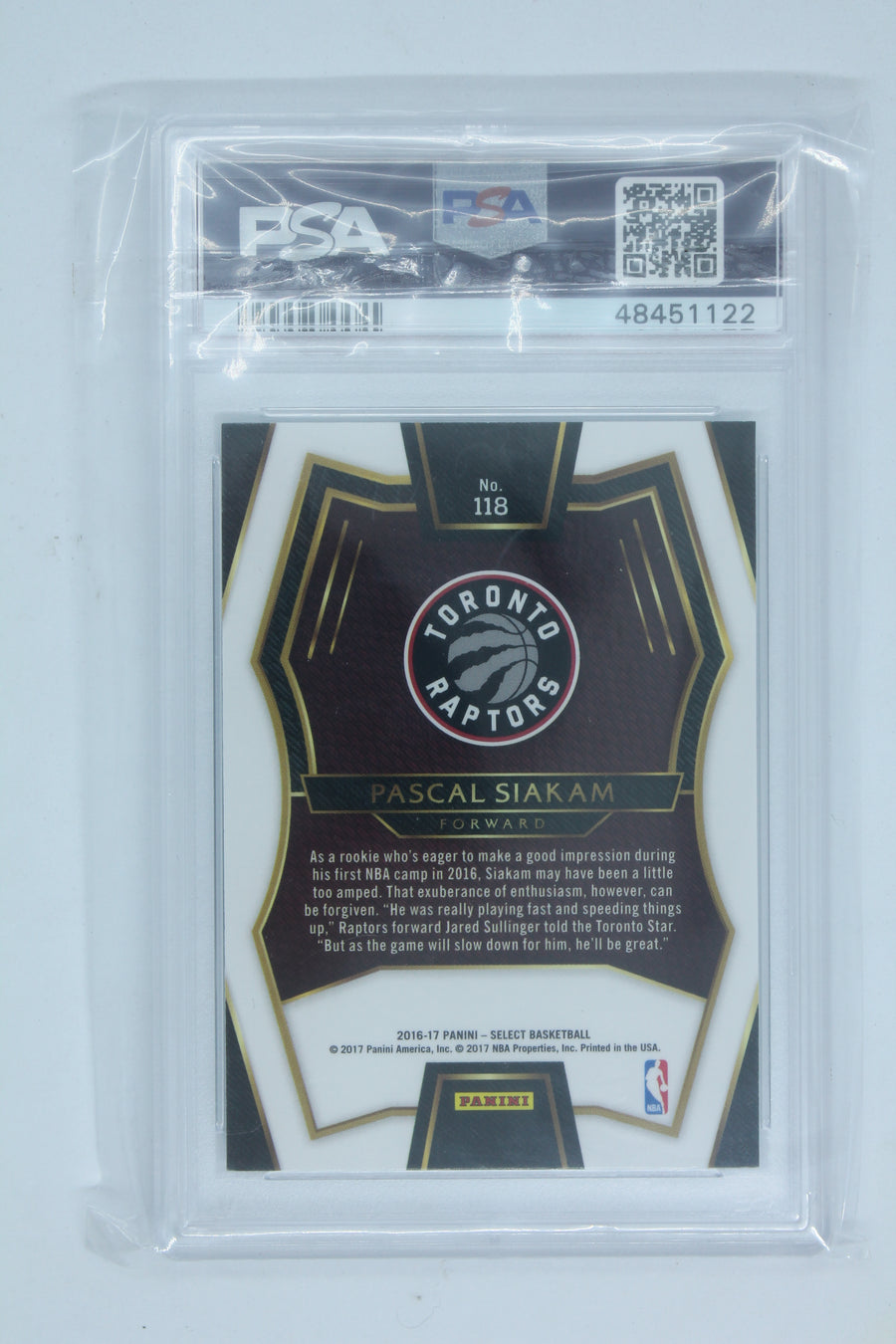 Pascal Siakam 2016 Panini Select Graded Rookie Card PSA Mint 9