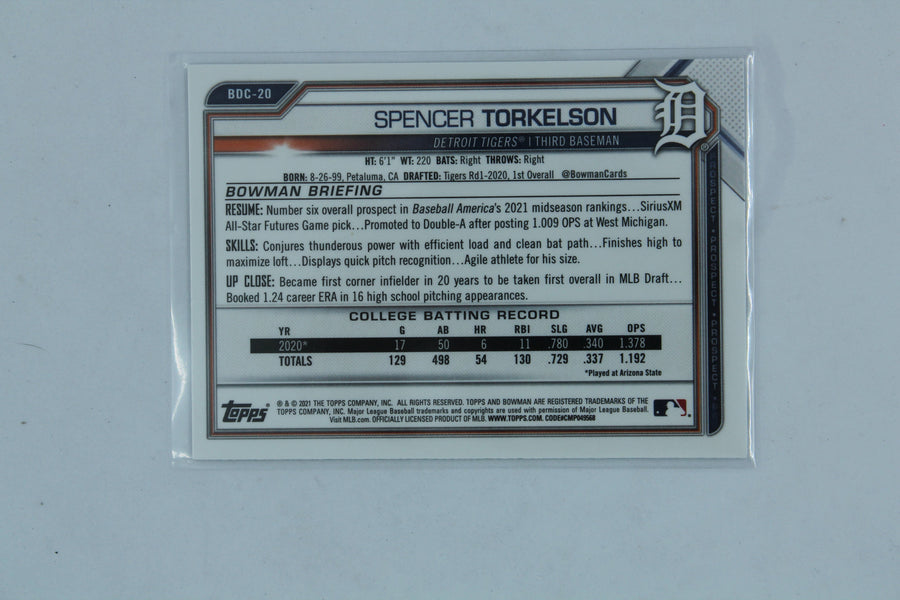 Spencer Torkelson  2021 Bowman Draft - Chrome #BDC-20.1   PRC