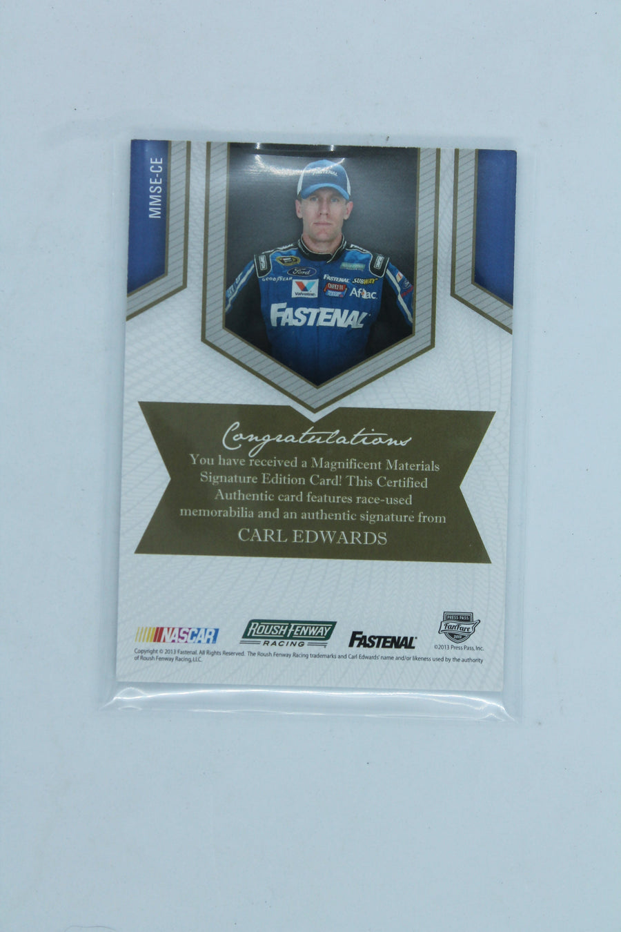 Carl Edwards 2013 Press Pass Fanfare - Magnificent Materials Single Swatch Signature Edition - Gold #MMSE-CE #37/99