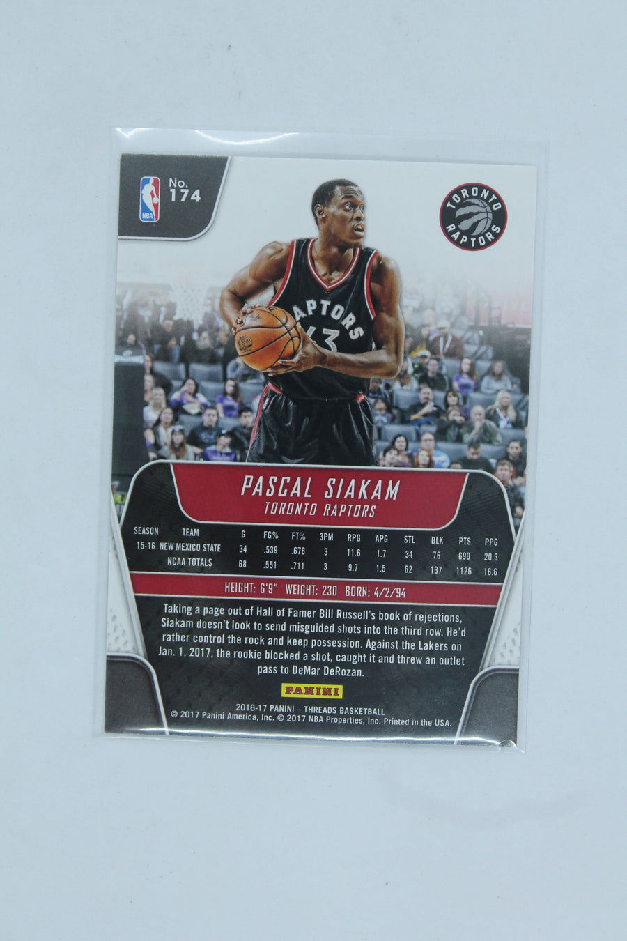Pascal Siakam 2016-17 Panini Threads Rookie Card