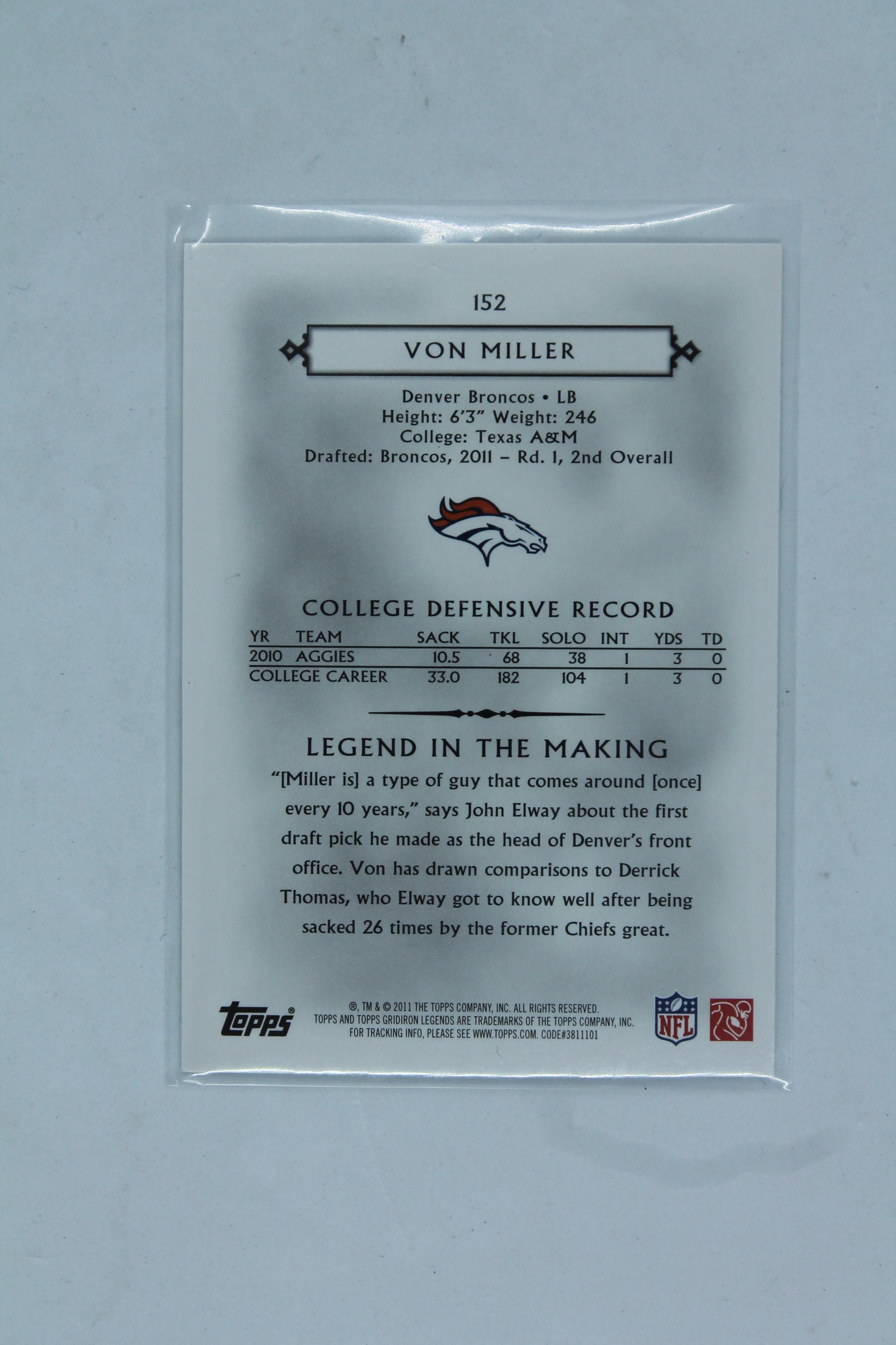Von Miller 2011 Topps Gridiron Legends Rookie Card