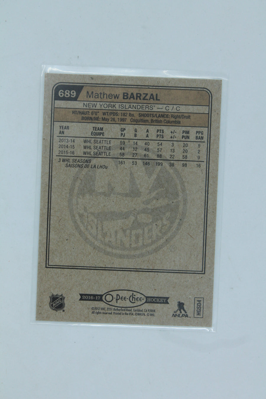 Mathew Barzal 2016-17 Upper Deck - O-Pee-Chee Update - Marquee Rookies - Rookie Card