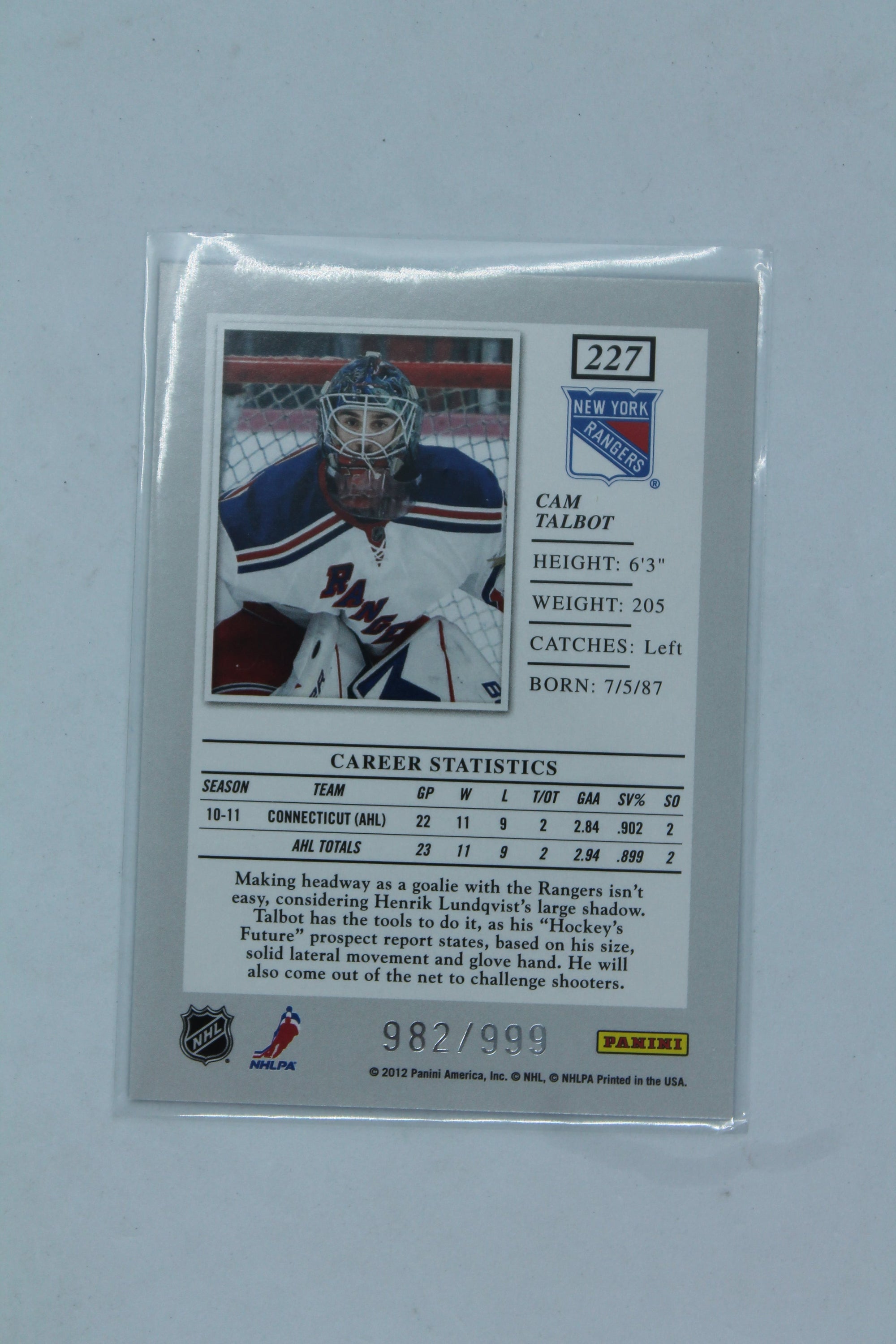 Cam Talbot 2011-12 Panini Elite Rookie Card  #982/999