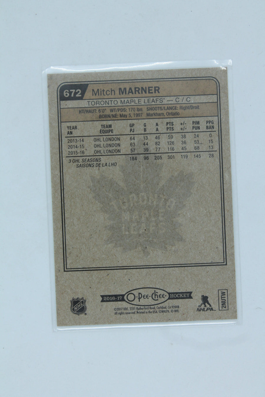 Mitch Marner  2016-17 Upper Deck O-Pee-Chee Rookie Card