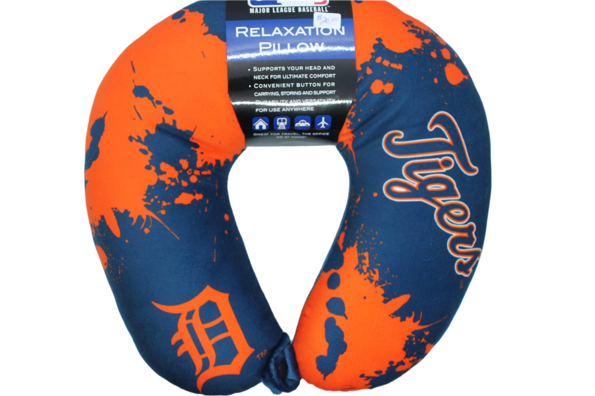 MLB Detroit Tigers Memory Foam Relaxation Travel Pillow