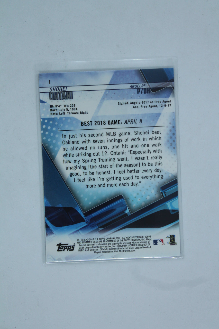 Shohei Ohtani 2018 Bowman's Best Rookie Card