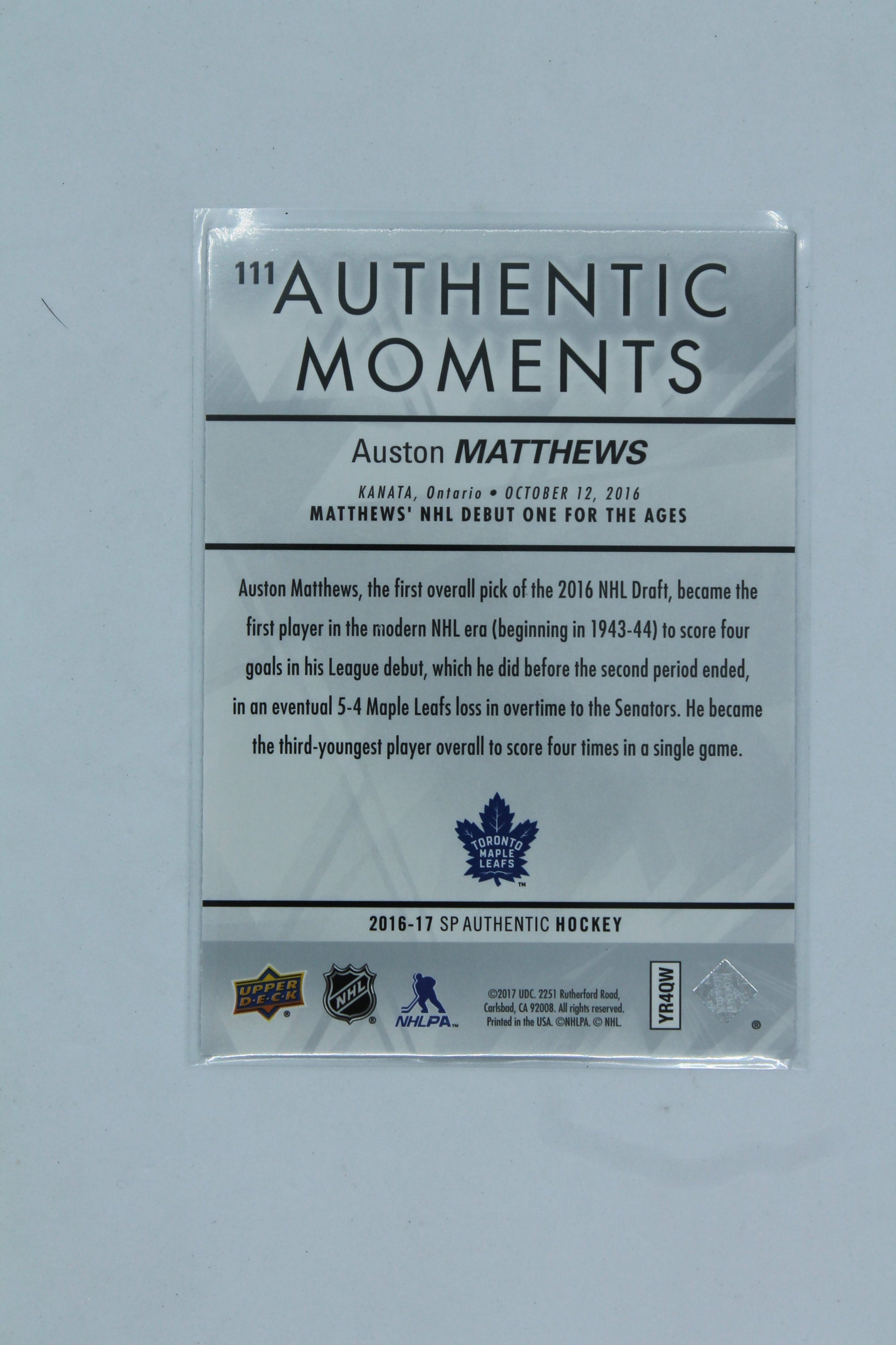 Auston Matthews 2016-17 SP Authentic Rookie Card