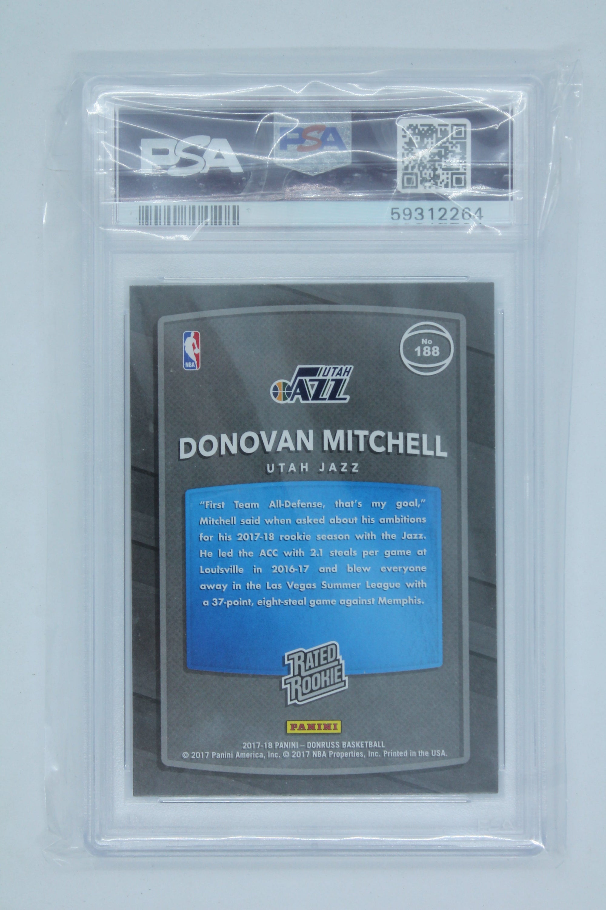 Donovan Mitchell 2017-18 Panini Donruss Rookie Card PSA 8