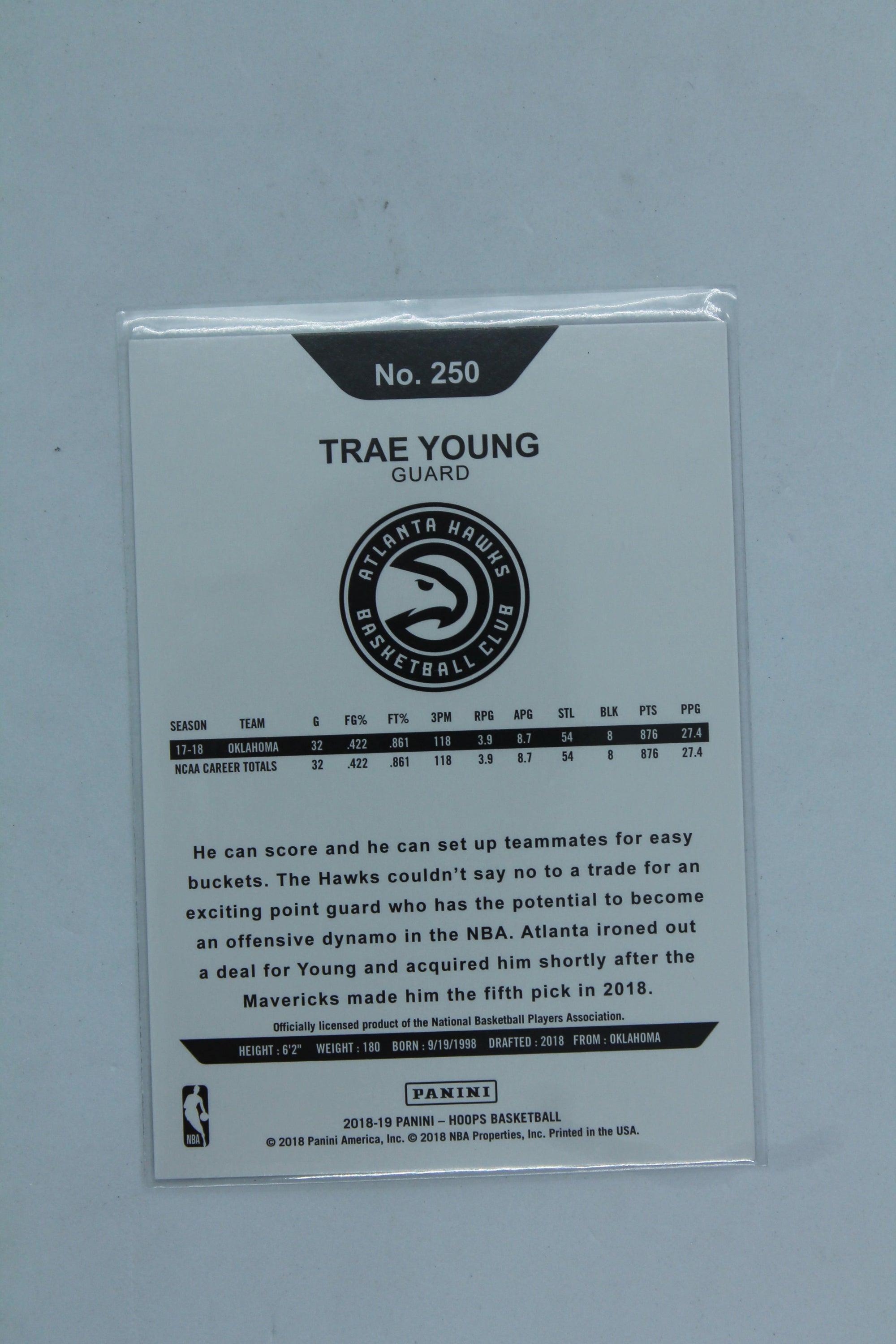 Trae Young 2018-19 Panini NBA Hoops Rookie Card