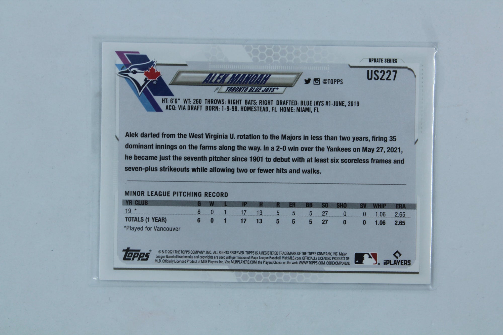 Alek Manoah 2021 Topps Update Series RC (Sale)