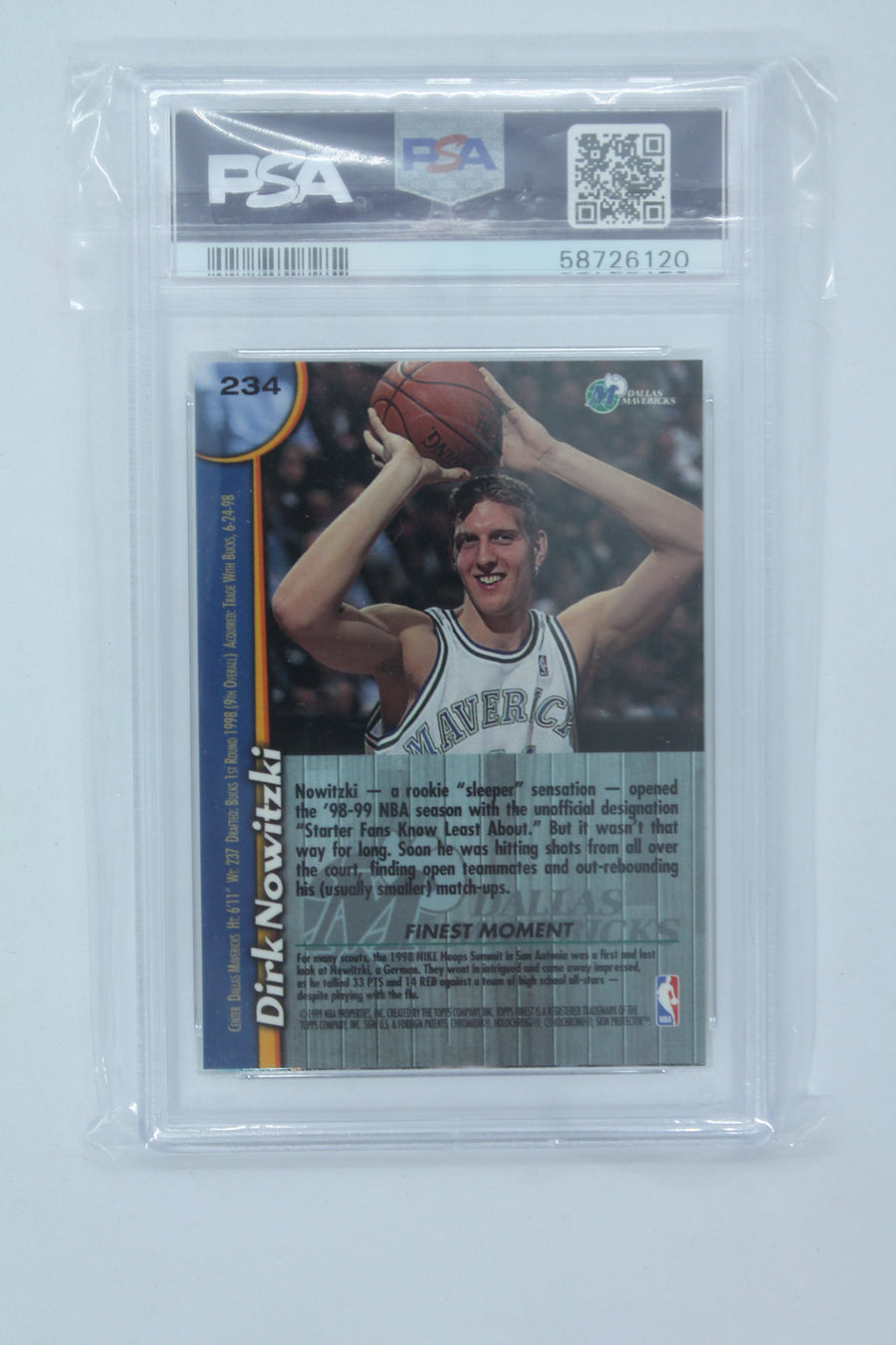 Dirk Nowitzki 1998-99 Topps Finest Graded PSA 8 Rookie Card