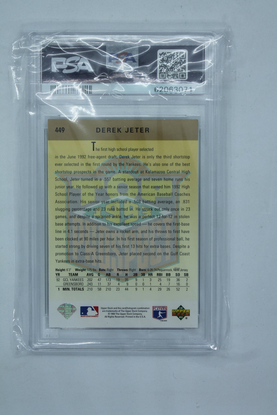 Derek Jeter 1993 Upper Deck Rookie Card - PSA 8.5 NM-MT