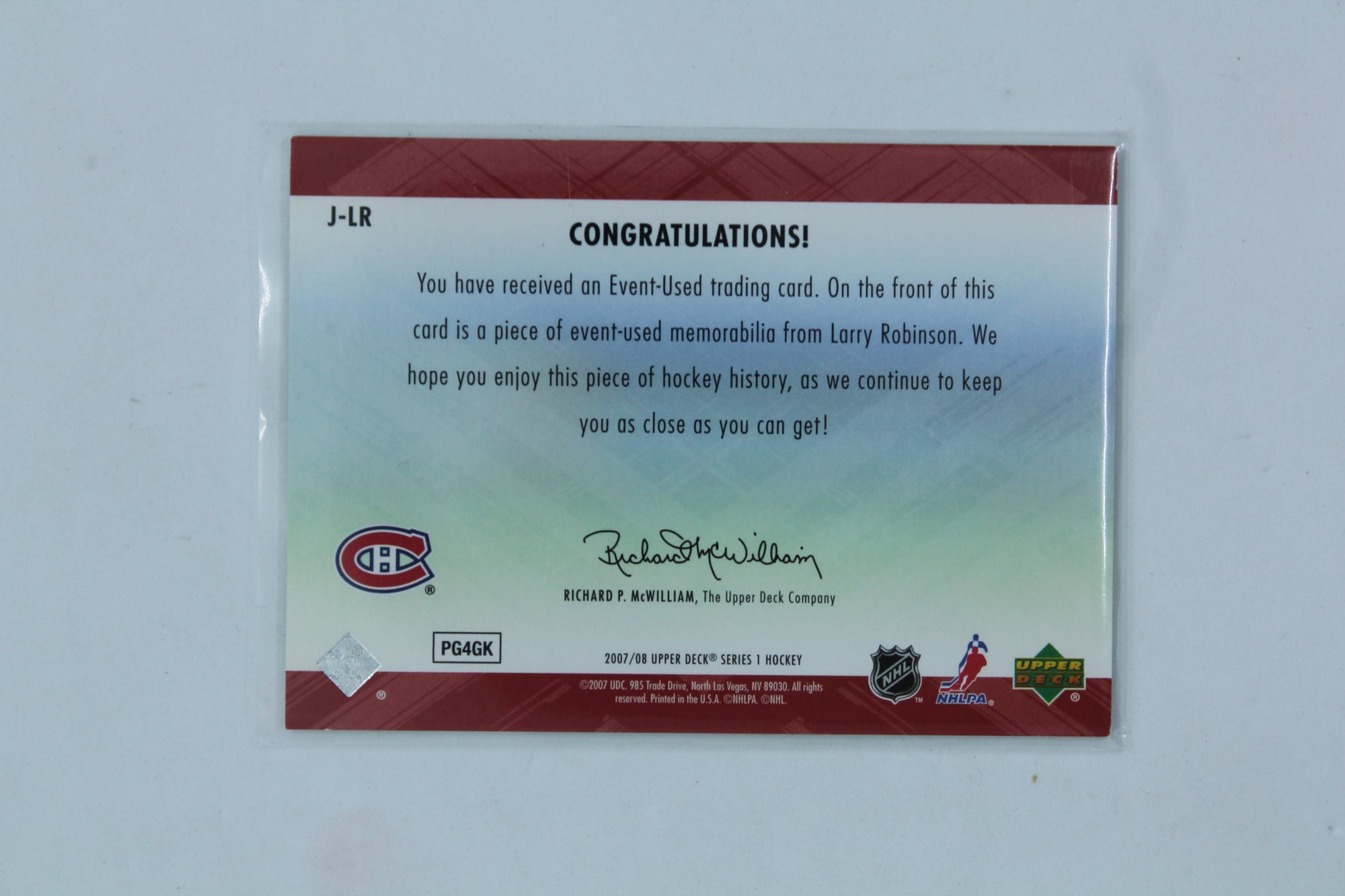 Larry Robinson 2007-08 Upper Deck Game Jersey #J-LR Jersey Card