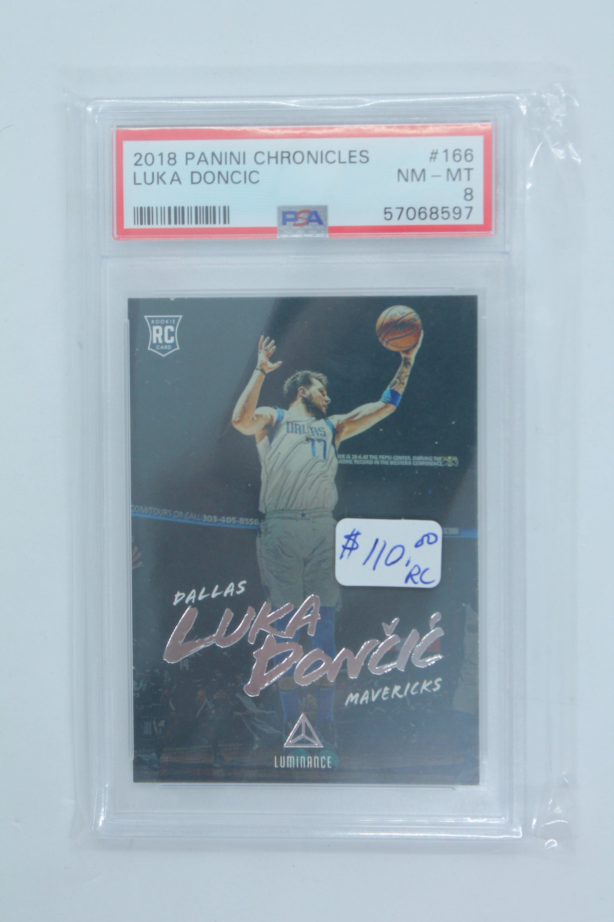 Luka Doncic 2018-19 Panini Chronicles - Luminance - Rookie Card - PSA NM-MT 8