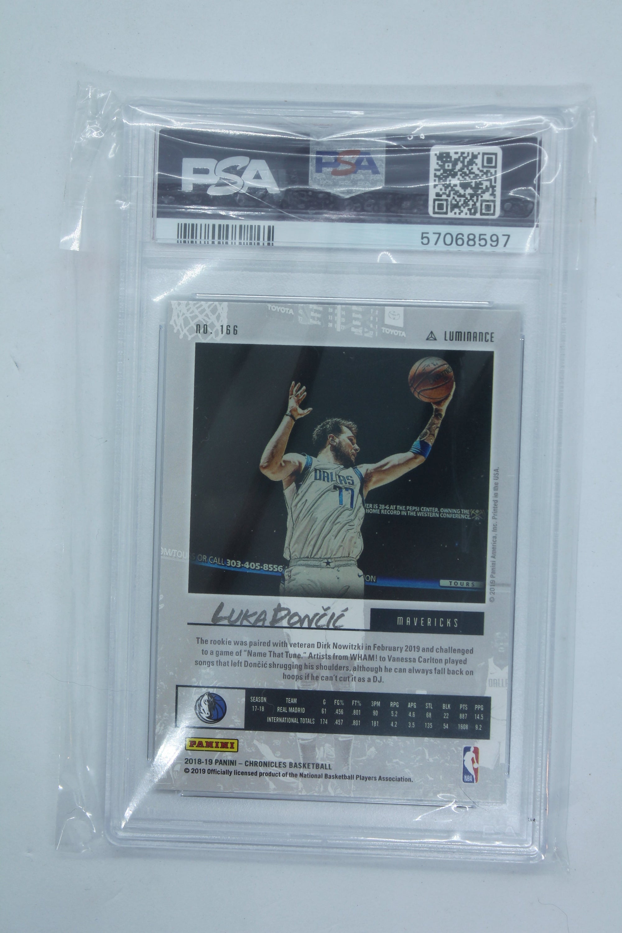 Luka Doncic 2018-19 Panini Chronicles - Luminance - Rookie Card - PSA NM-MT 8