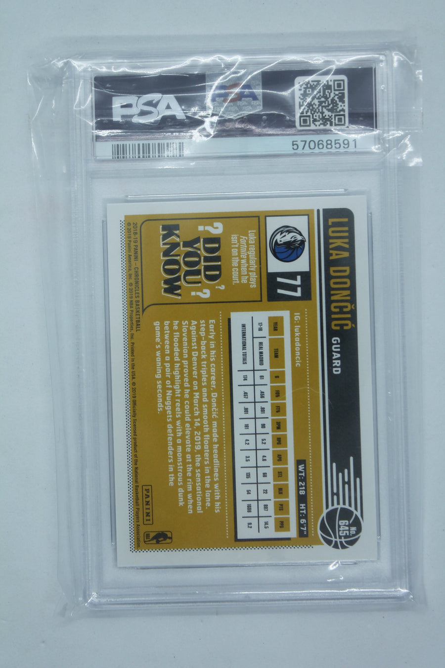 Luka Doncic 2018-19 Panini Chronicles Graded PSA 8 Rookie Card