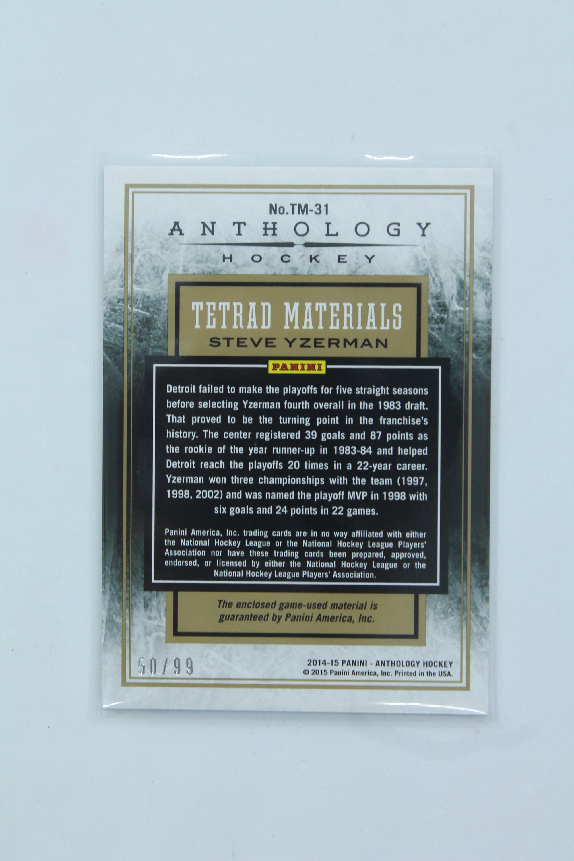 Steve Yzerman 2015-16 Panini Anthology - Tetrad Materials - #TM-31  #50/99  HOF HOF