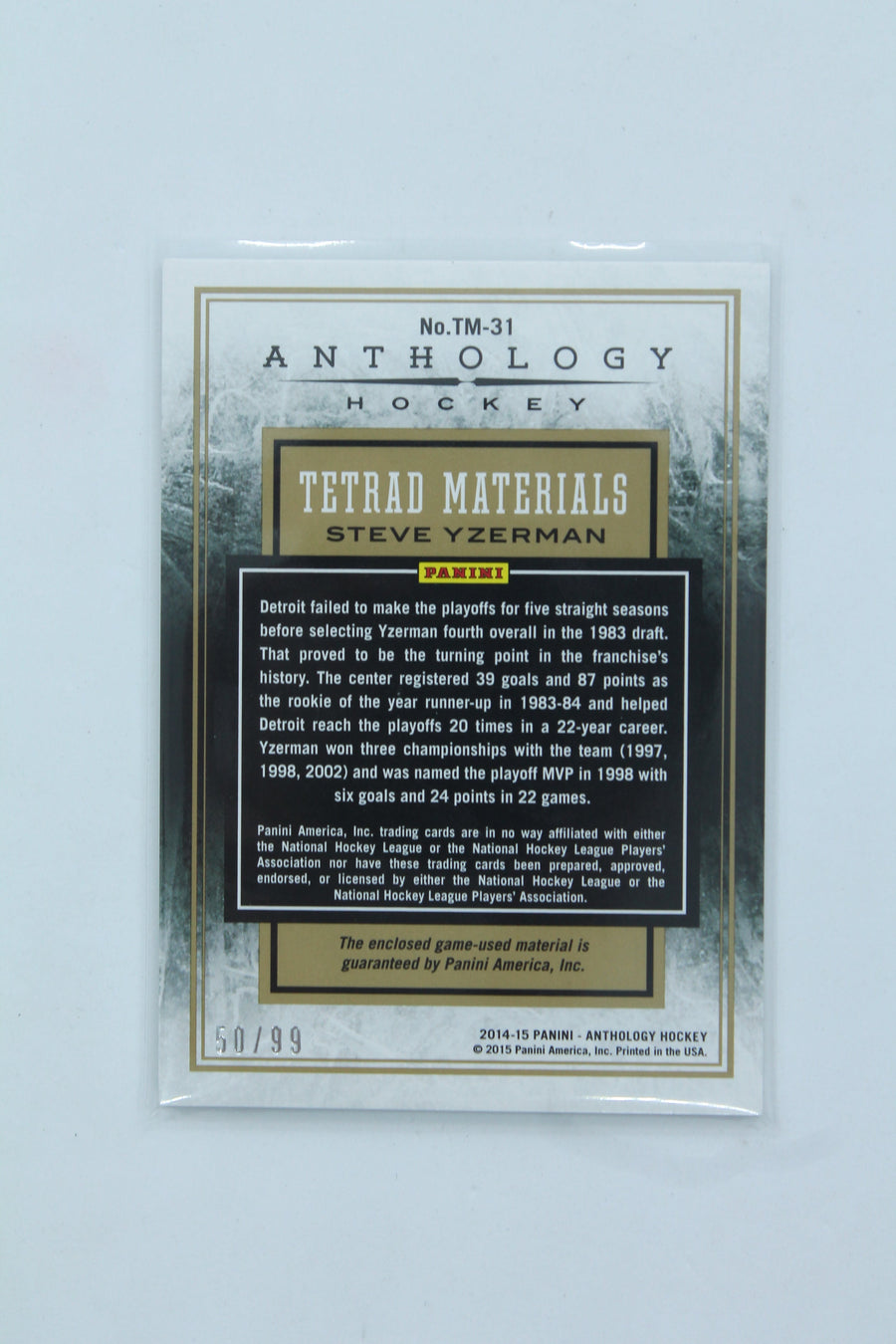 Steve Yzerman 2015-16 Panini Anthology - Tetrad Materials - #TM-31  #50/99  HOF HOF