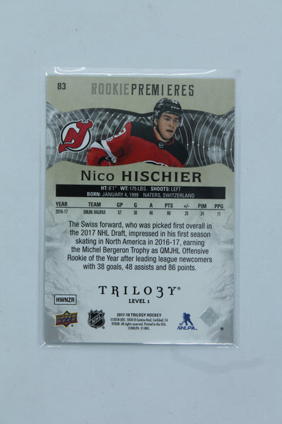 Nico Hischier 2017-18 Upper Deck Trilogy - Rookie Premieres Level 1 RC - #347/999