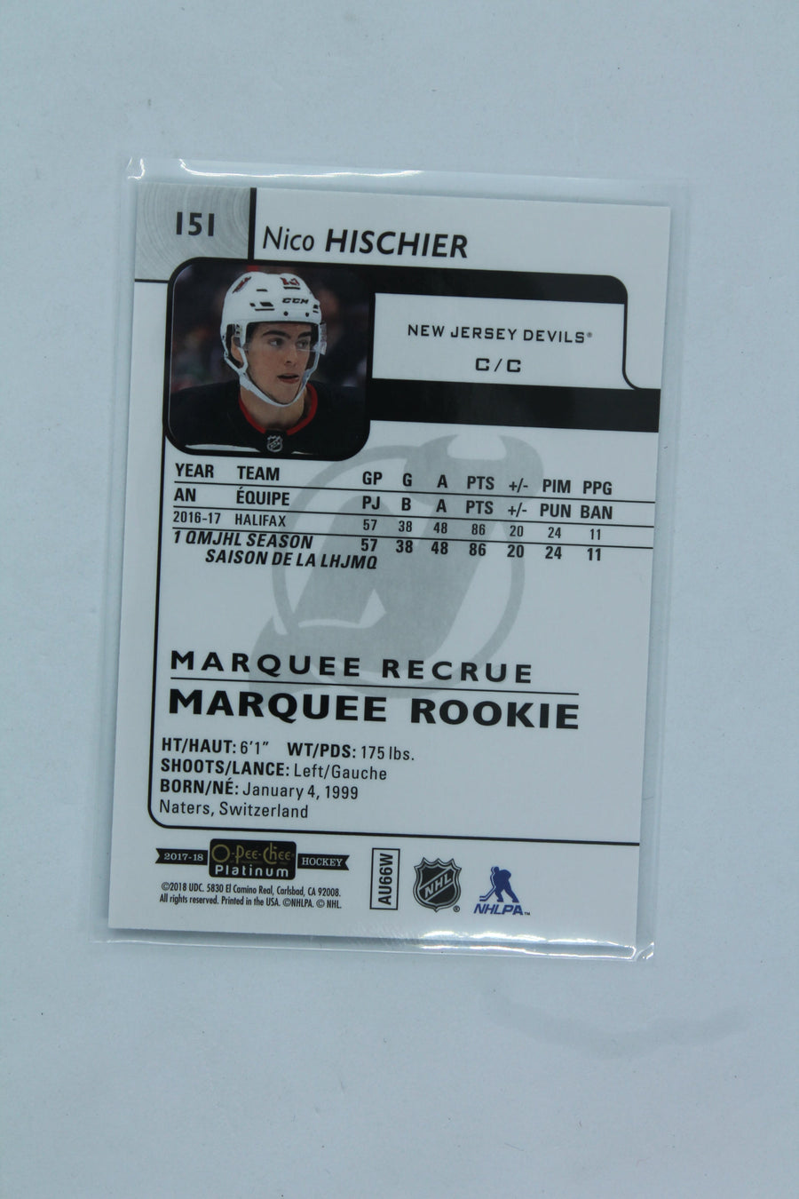 Nico Hischier 2017-18 O-Pee-Chee Platinum - Marquee Rookies - Rookie Card