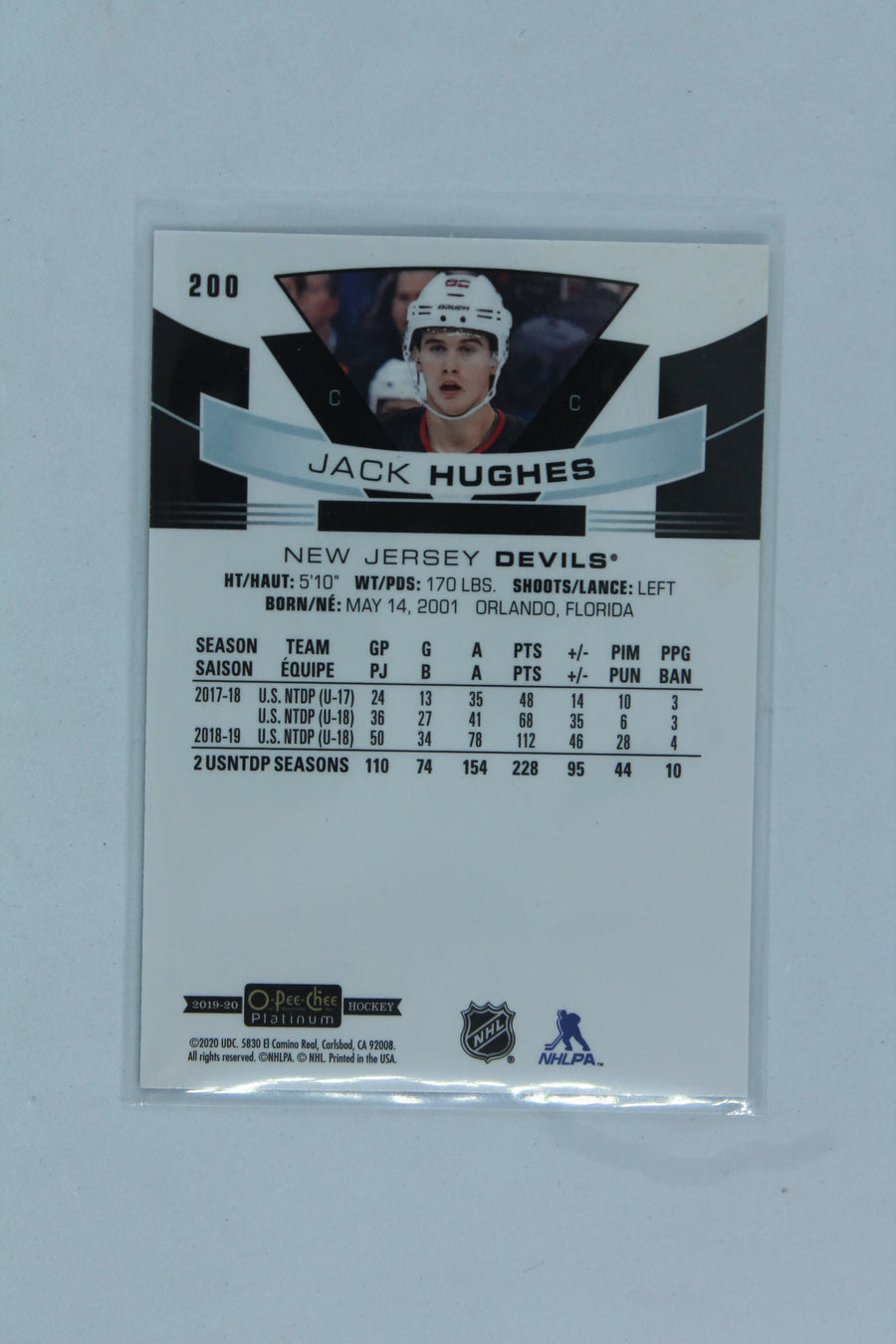 Jack Hughes 2019-20 O-Pee-Chee Platinum Marquee Rookies Rookie Card