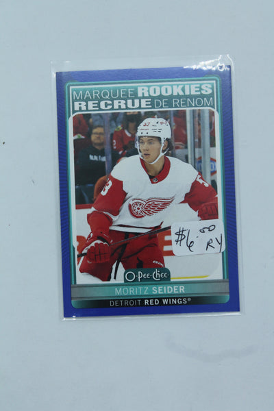 Moritz Seider 2021-22 Upper Deck Series 2 - O-Pee-Chee Update - Blue Border #621 Marquee Rookies - Rookie Year