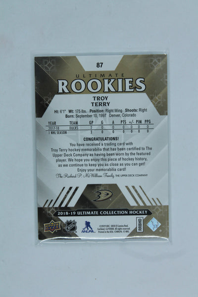 Troy Terry 2018-19 UD Ultimate Collection - Jerseys #87 Ultimate Rookies - #366/399 - RC