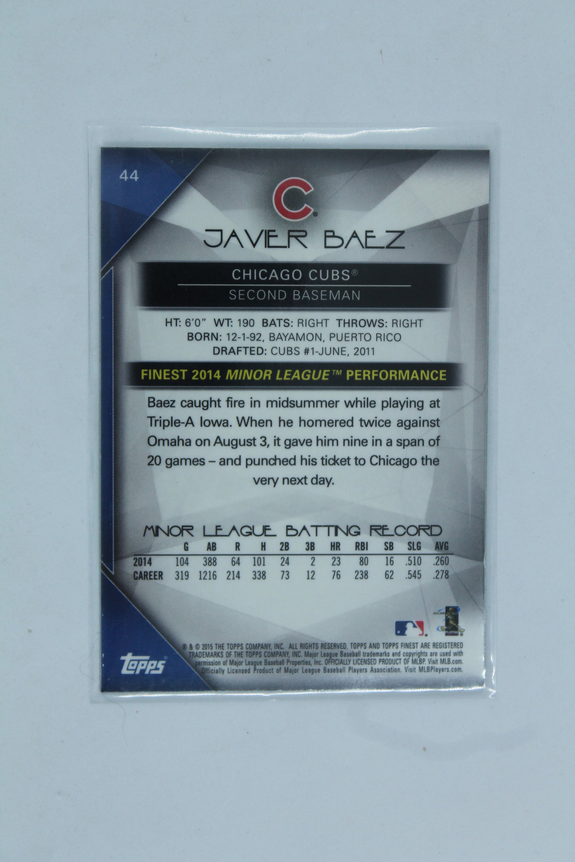 Javier Baez 2015 Topps Finest Rookie Card