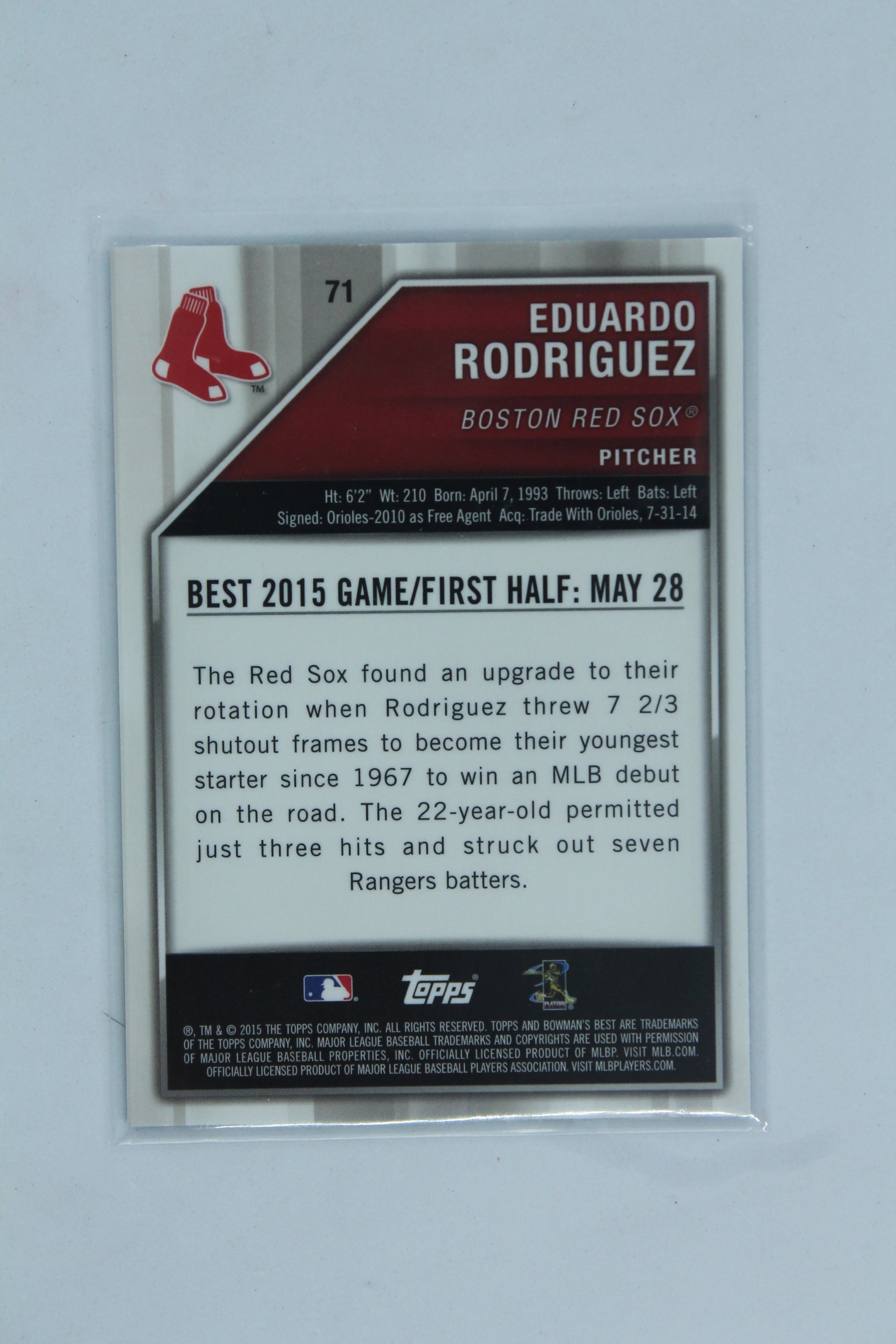 Eduardo Rodriguez 2015 Bowman's Best - Blue Refractor #69/150 Rookie Card