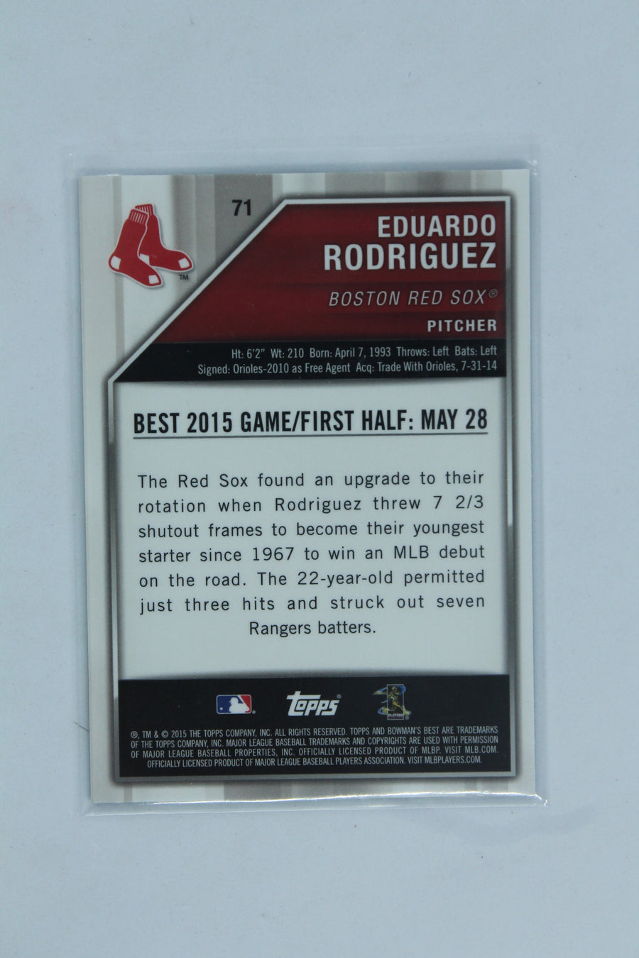 Eduardo Rodriguez 2015 Bowman's Best - Blue Refractor #69/150 Rookie Card