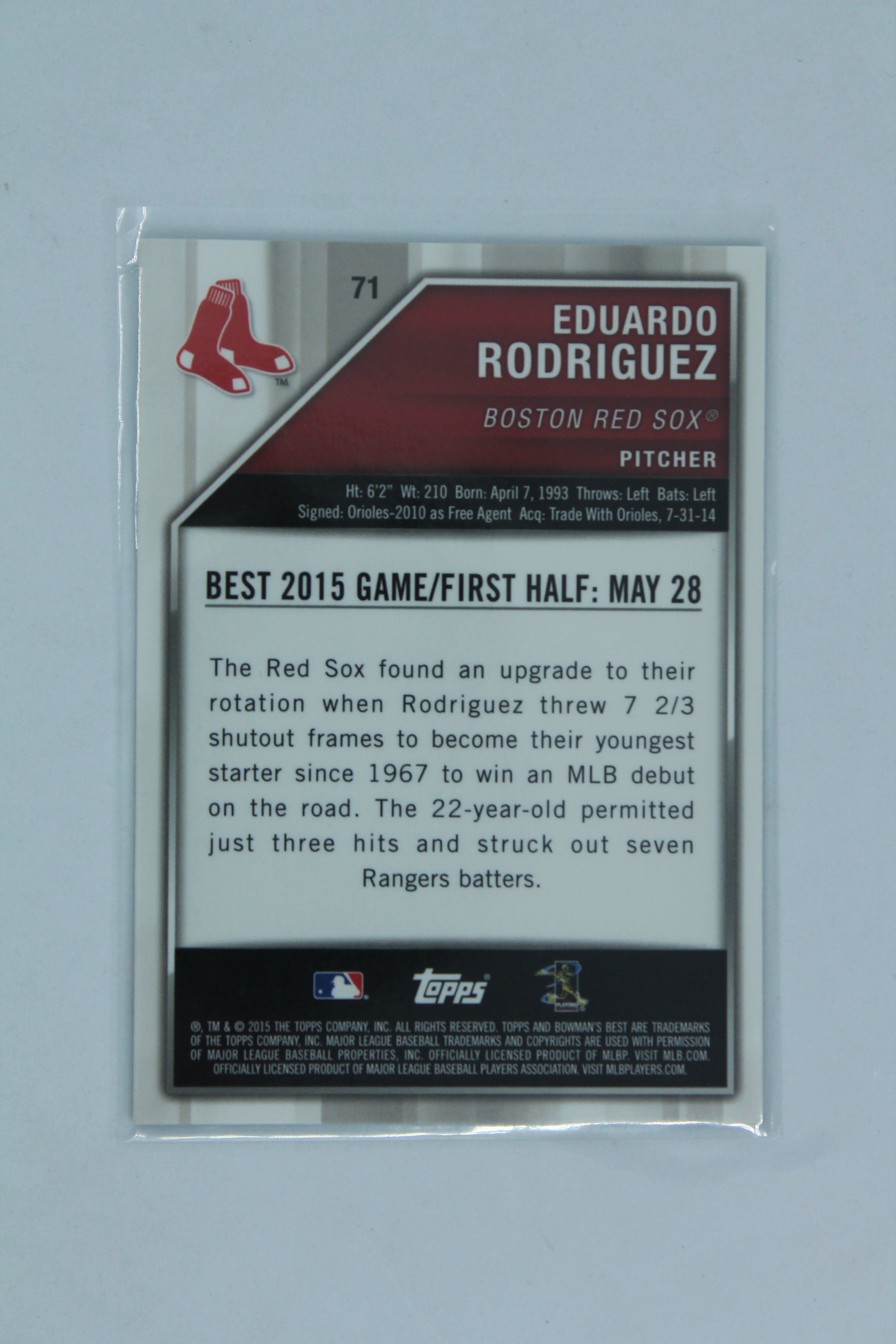 Eduardo Rodriguez 2015 Bowman's Best - Green Refractor #86/99 Rookie Card