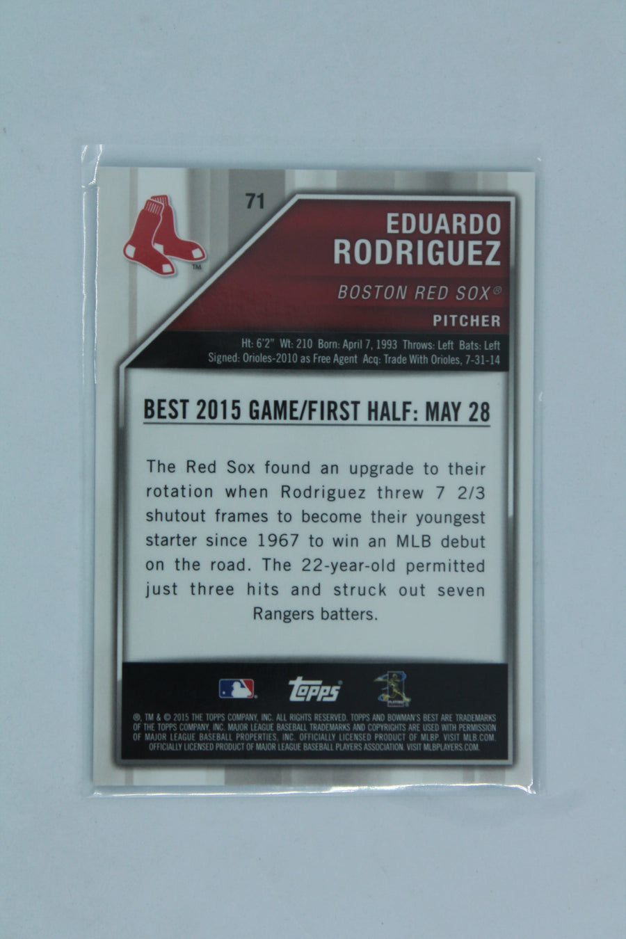 Eduardo Rodriguez 2015 Bowman's Best - Green Refractor #86/99 Rookie Card
