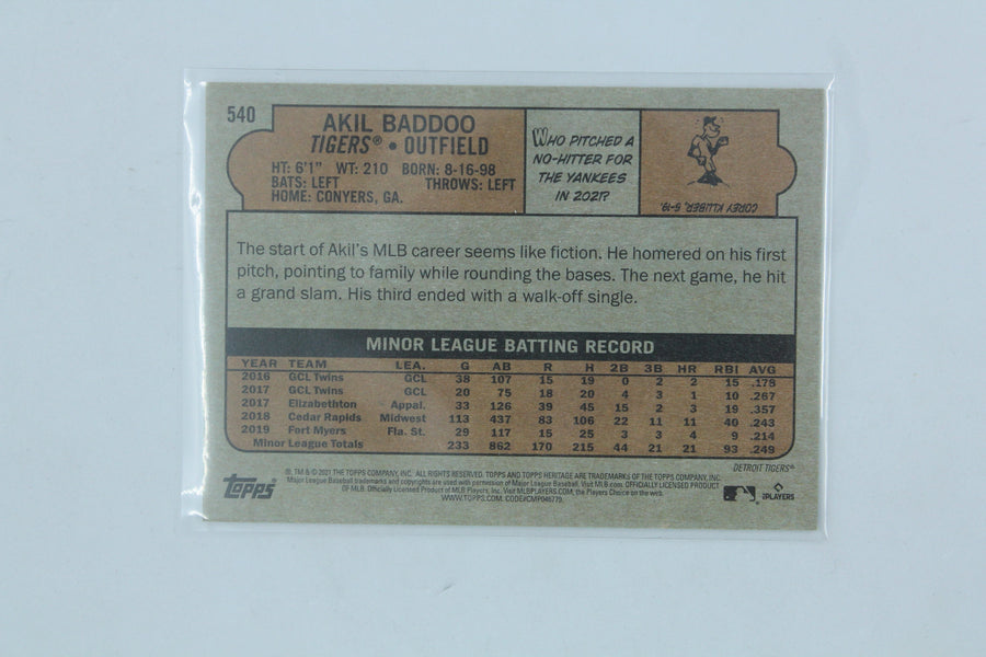Akil Baddoo 2021 Topps Heritage High Number Rookie Card