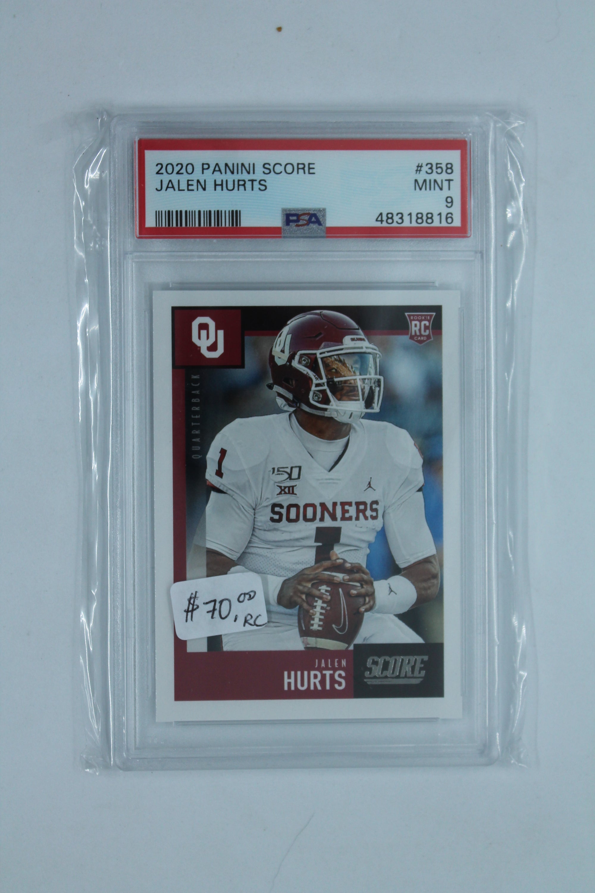 NFL Jalen Hurts Panini Score Rookie Card - Philadelphia Eagles - PSA Mint 9