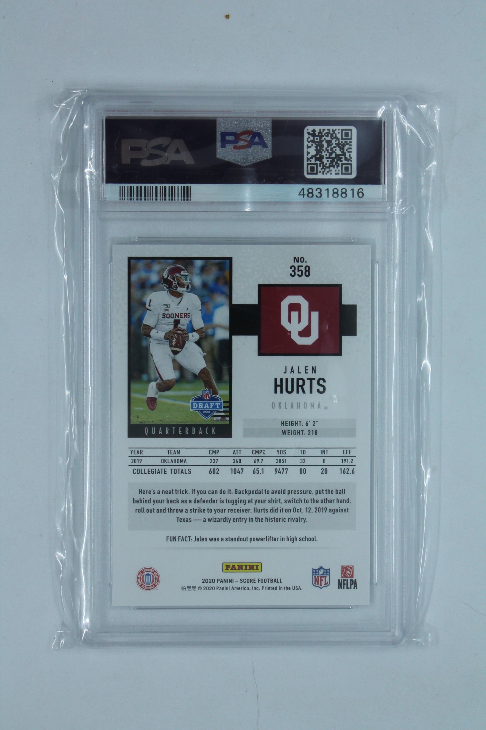NFL Jalen Hurts Panini Score Rookie Card - Philadelphia Eagles - PSA Mint 9