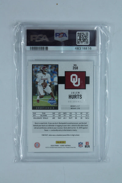 NFL Jalen Hurts Panini Score Rookie Card - Philadelphia Eagles - PSA Mint 9