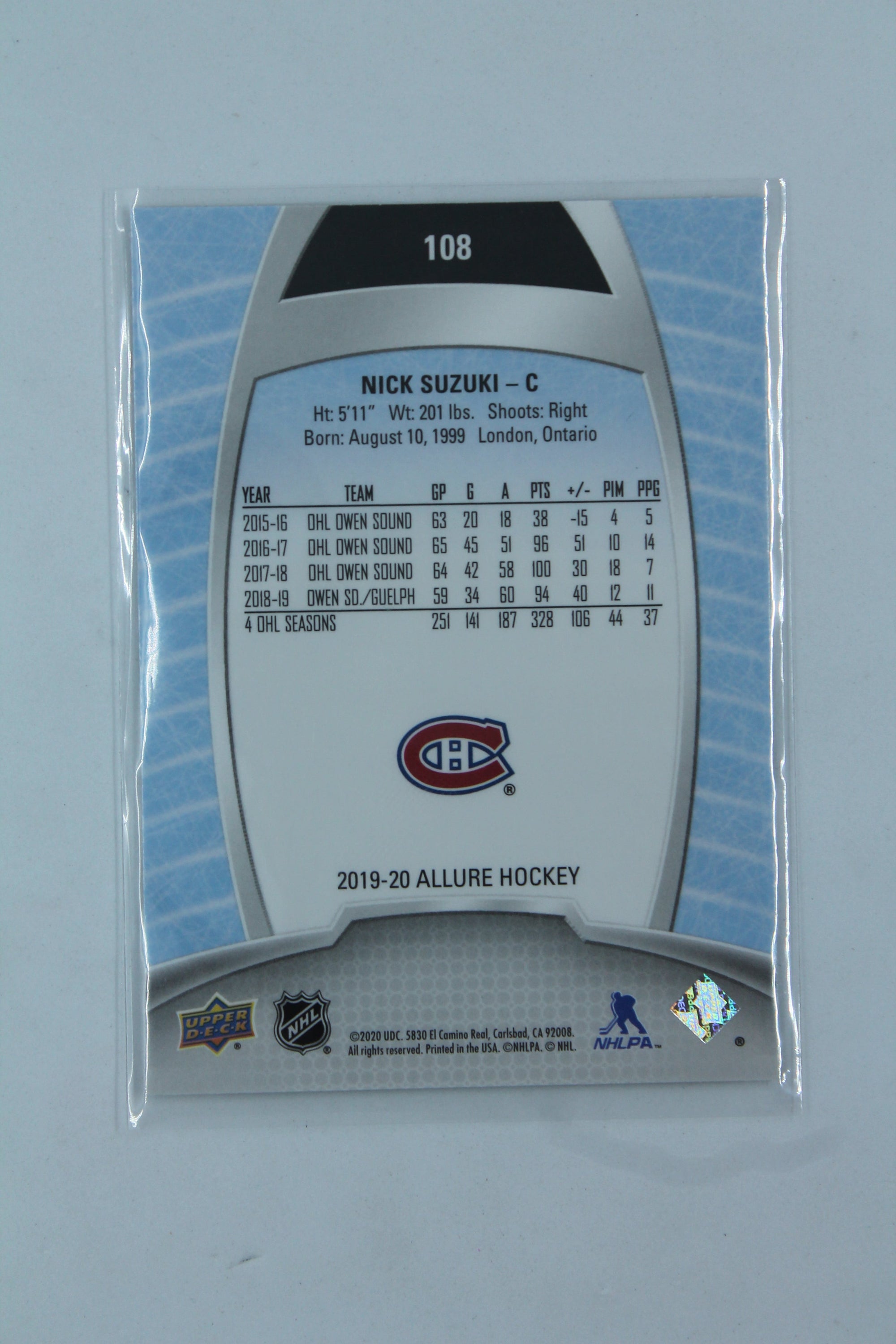 Nick Suzuki 2019-20 Upper Deck Allure SP Rookie Card