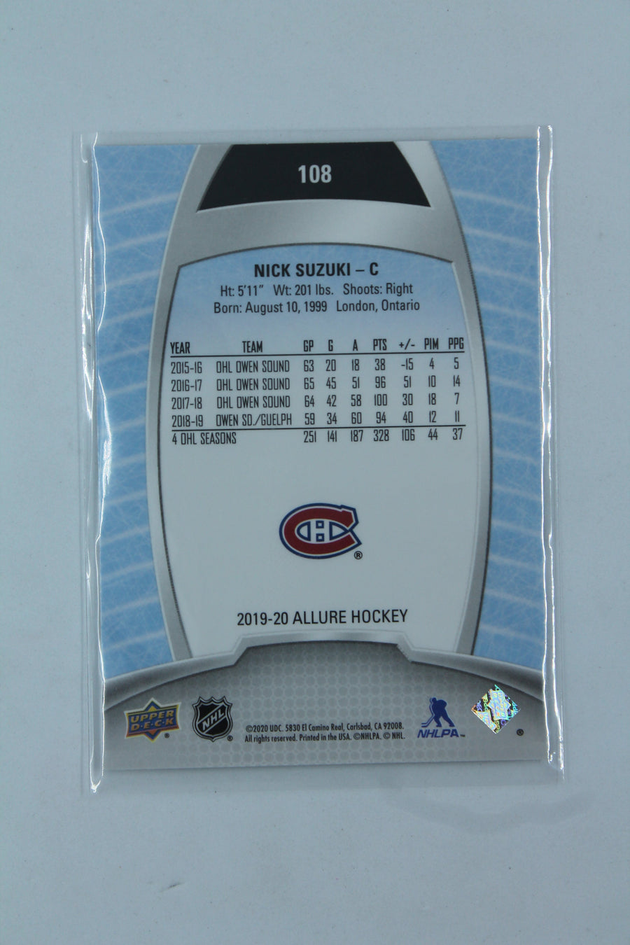 Nick Suzuki 2019-20 Upper Deck Allure SP Rookie Card