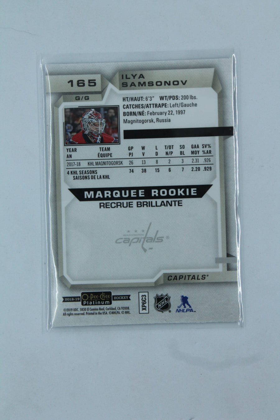 Ilya Samsonov 2018-19 O-Pee-Chee Platinum Rookie Card
